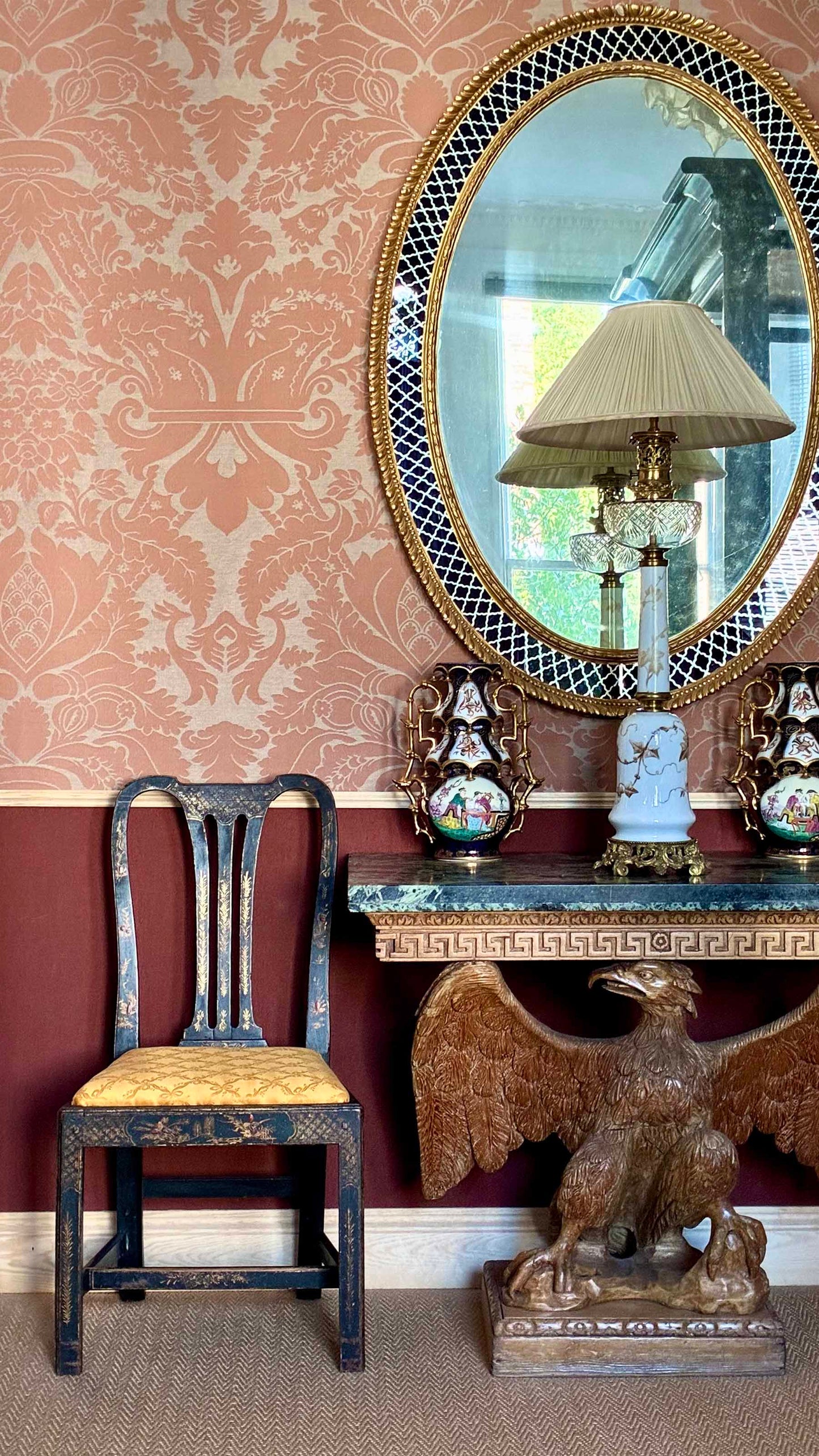 Tall 19th Century Opaline Glass and Ormolu Lamp