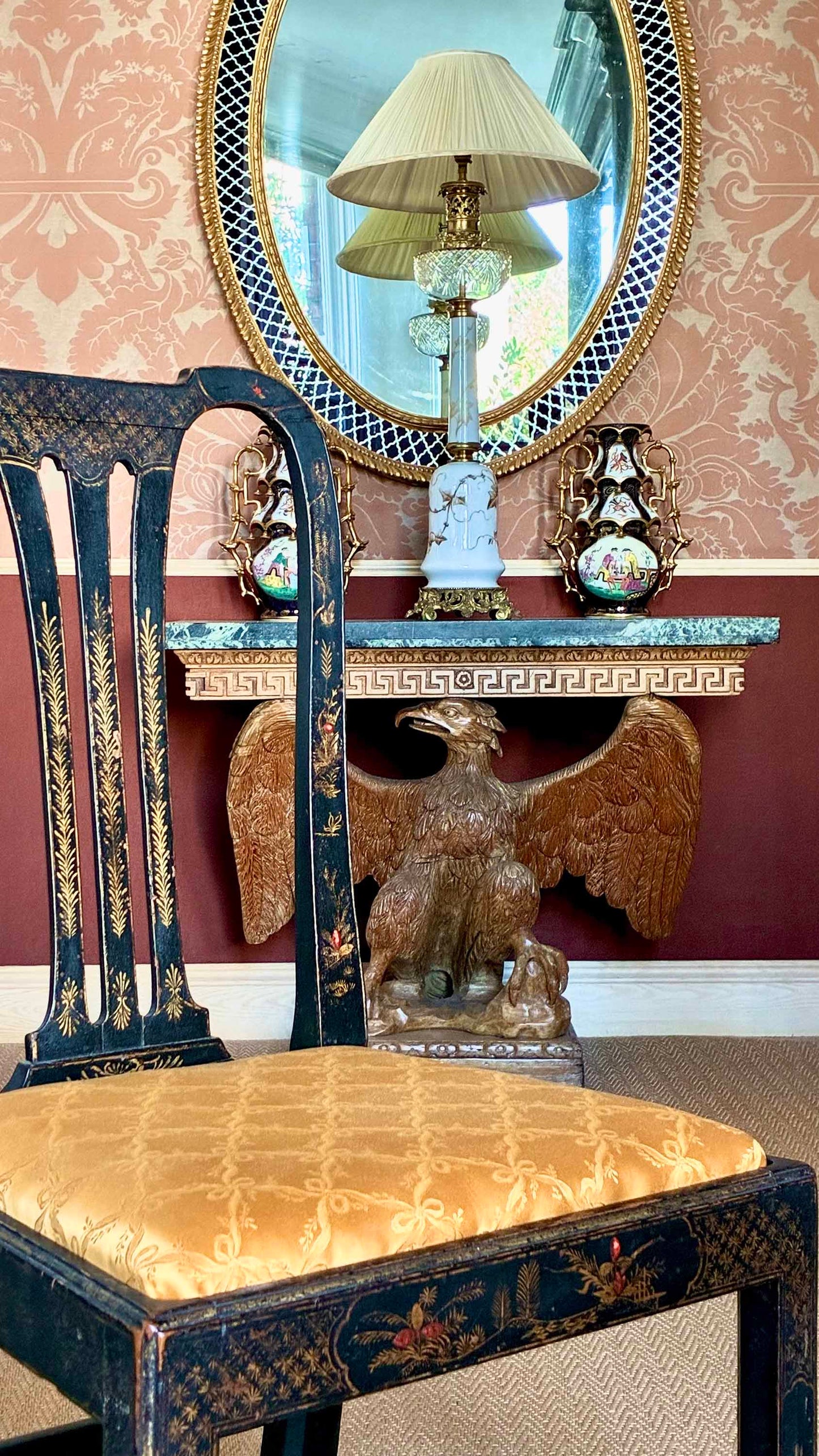 Tall 19th Century Opaline Glass and Ormolu Lamp