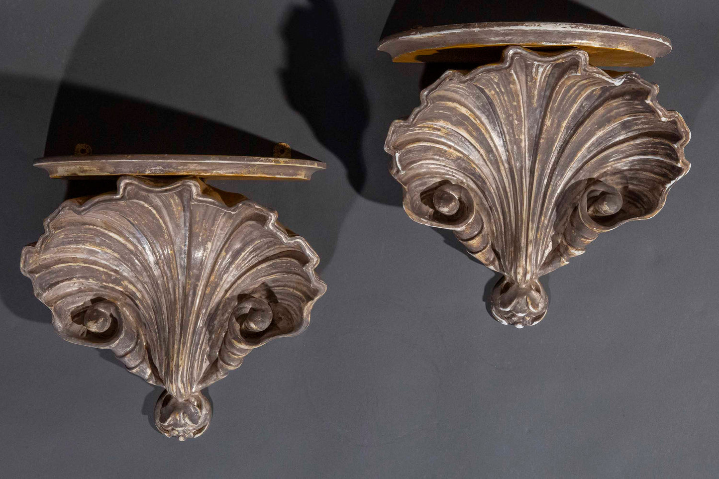 Pair of 18th Century Style Silvered Scallop-Shell Wall Brackets