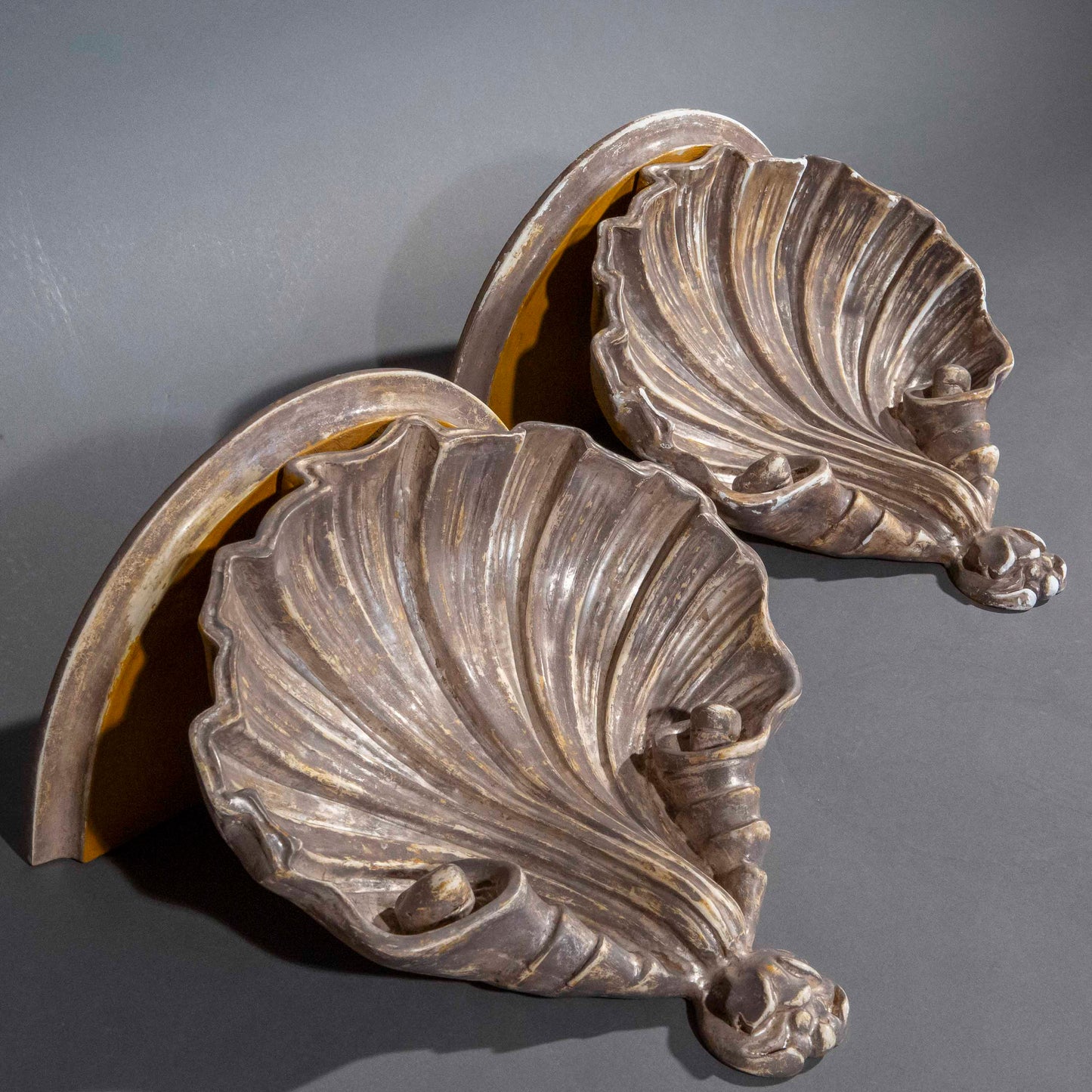 Pair of 18th Century Style Silvered Scallop-Shell Wall Brackets