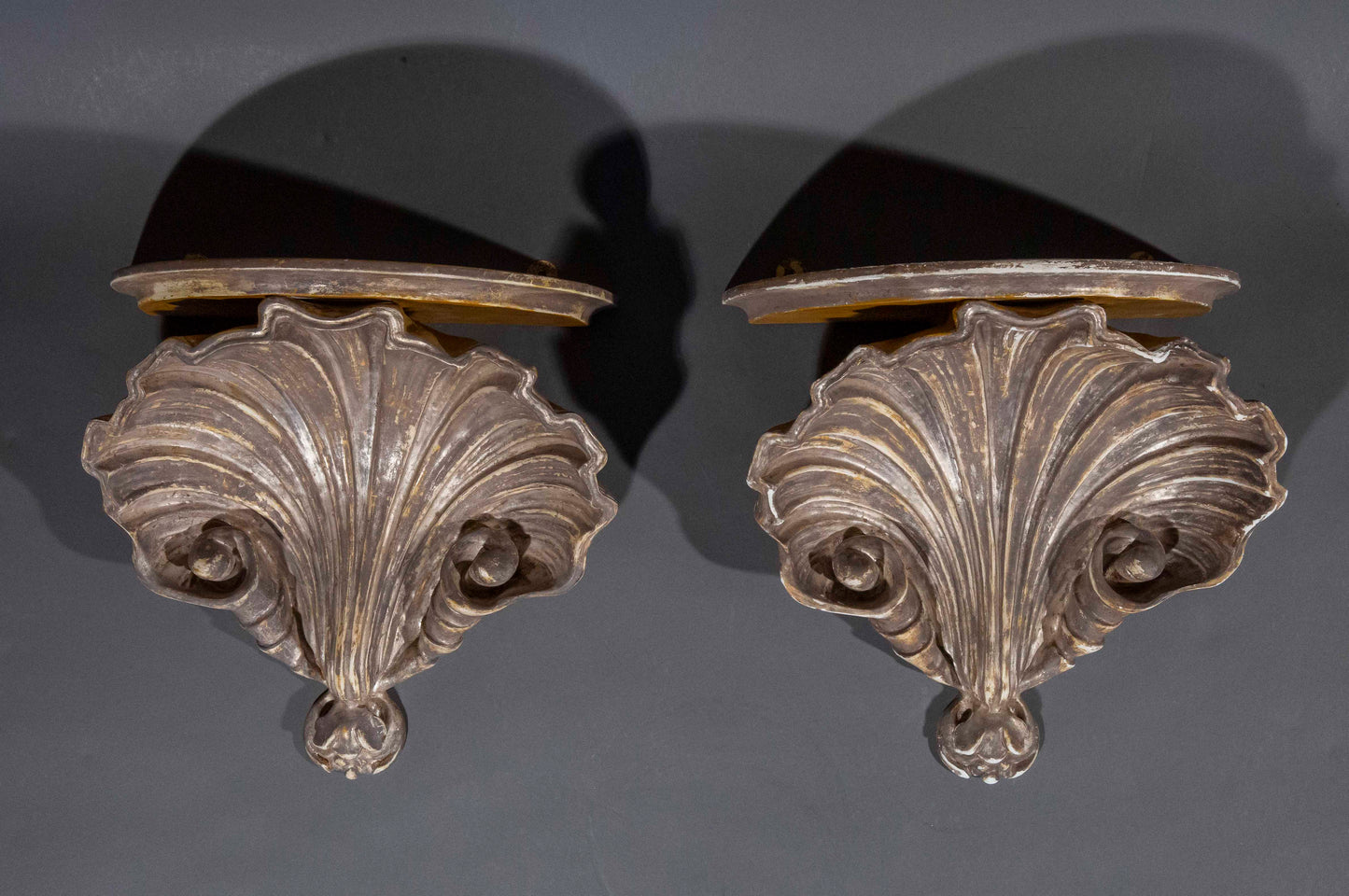 Pair of 18th Century Style Silvered Scallop-Shell Wall Brackets
