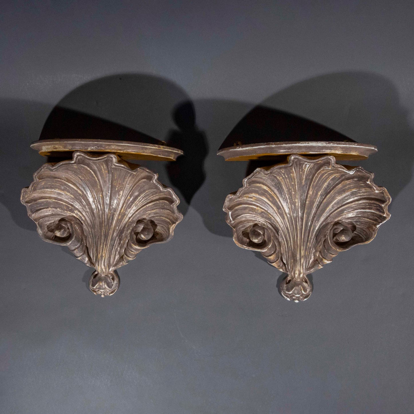 Pair of 18th Century Style Silvered Scallop-Shell Wall Brackets