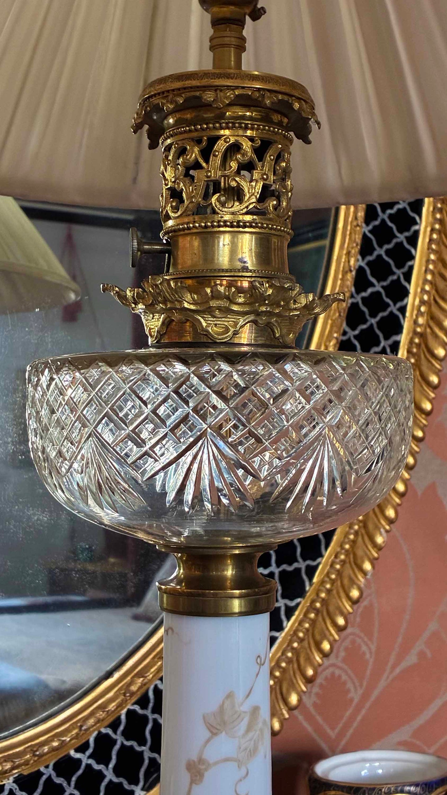 Tall 19th Century Opaline Glass and Ormolu Lamp