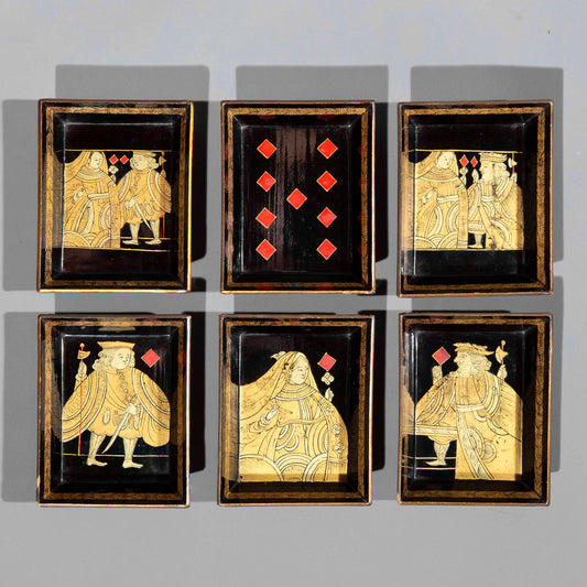 Six 19th Century Chinoiserie Black Lacquer Trays