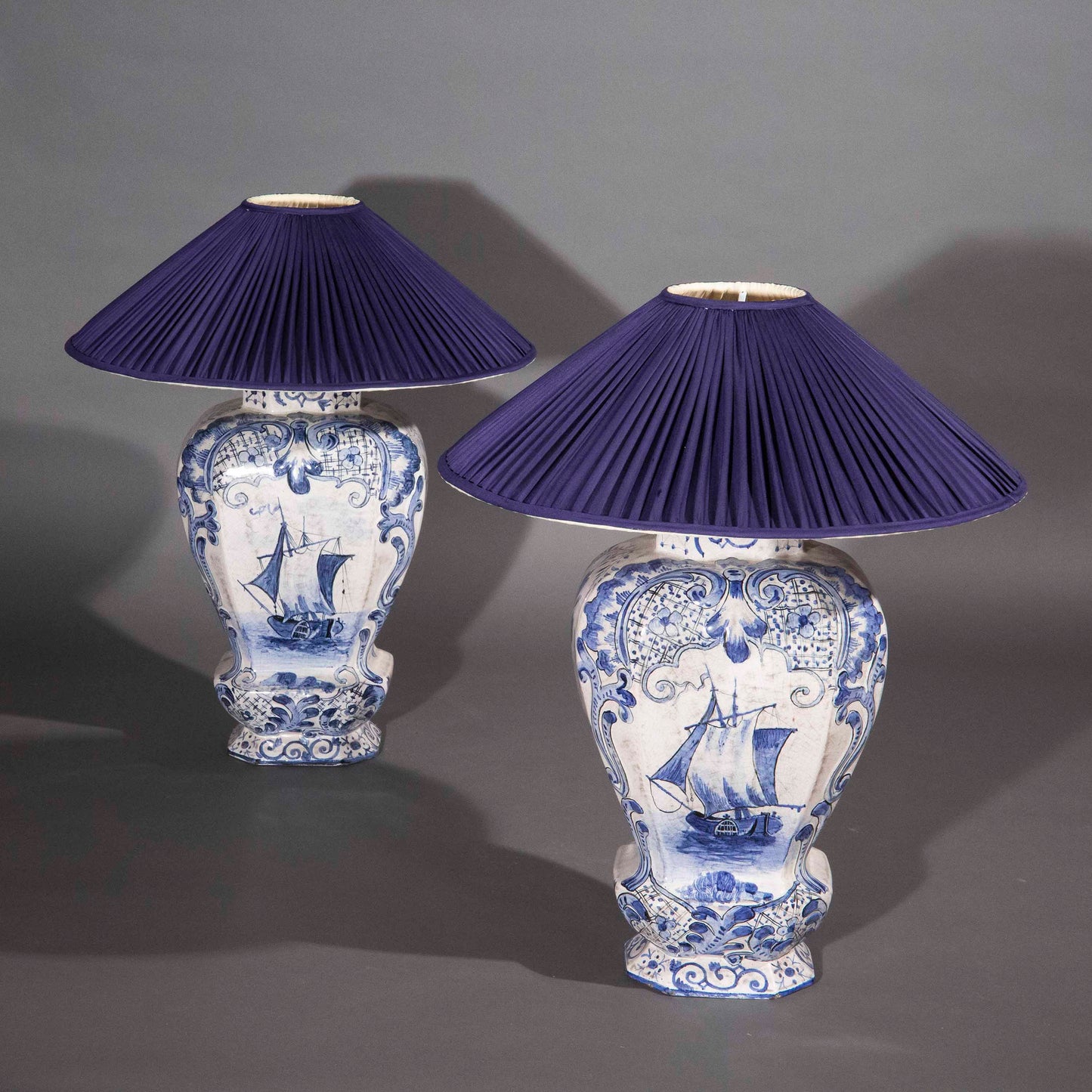 Large Pair of Dutch Delft Vase Lamps