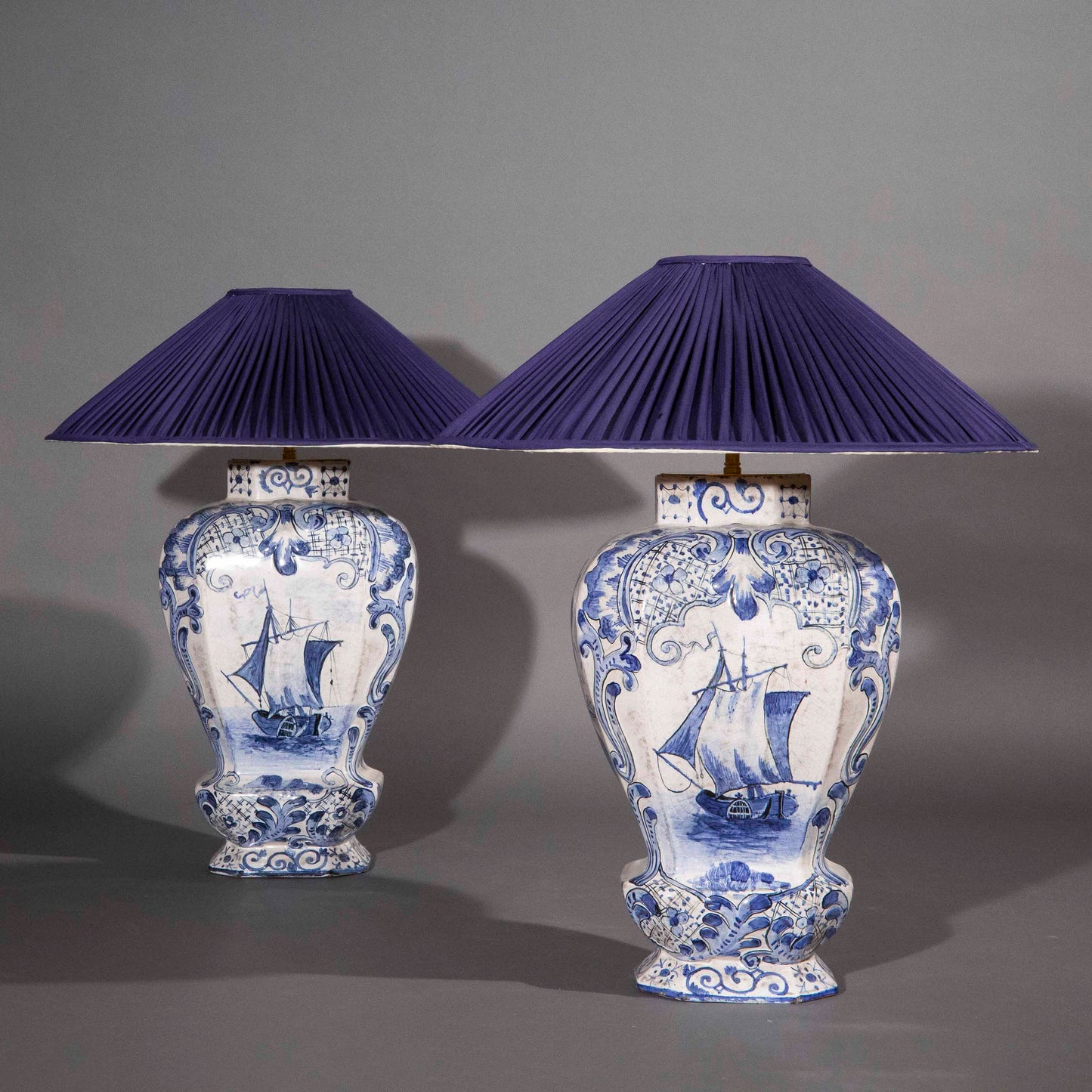 Large Pair of Dutch Delft Vase Lamps