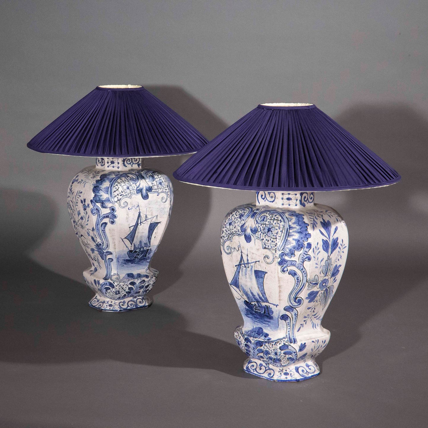 Large Pair of Dutch Delft Vase Lamps