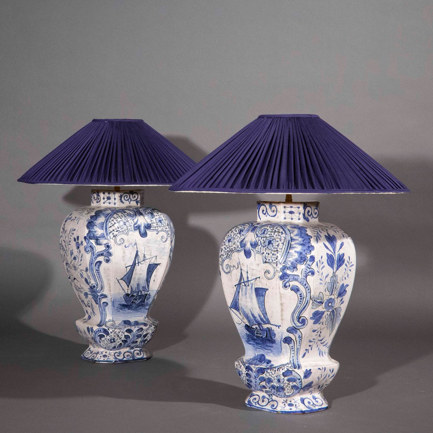 Large Pair of Dutch Delft Vase Lamps