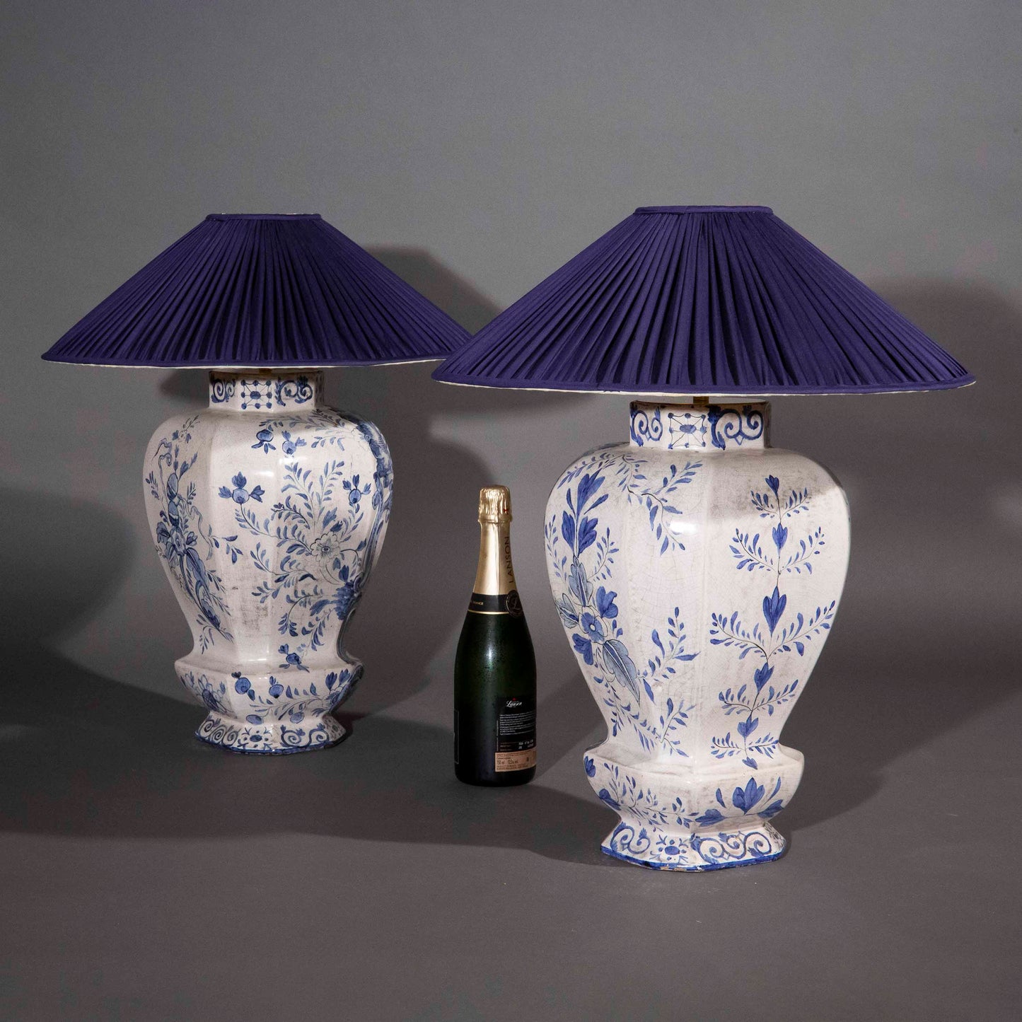Large Pair of Dutch Delft Vase Lamps