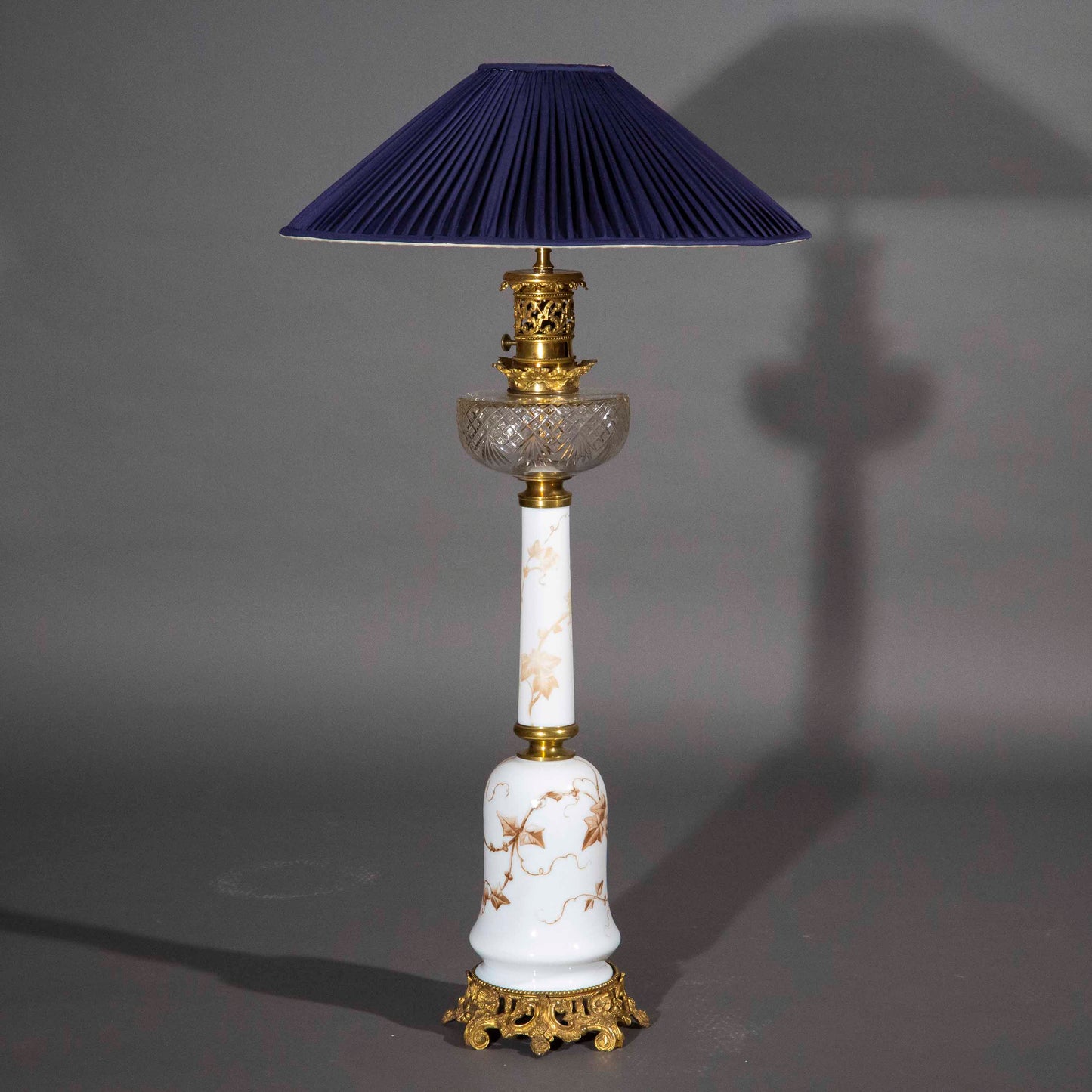 Tall 19th Century Opaline Glass and Ormolu Lamp