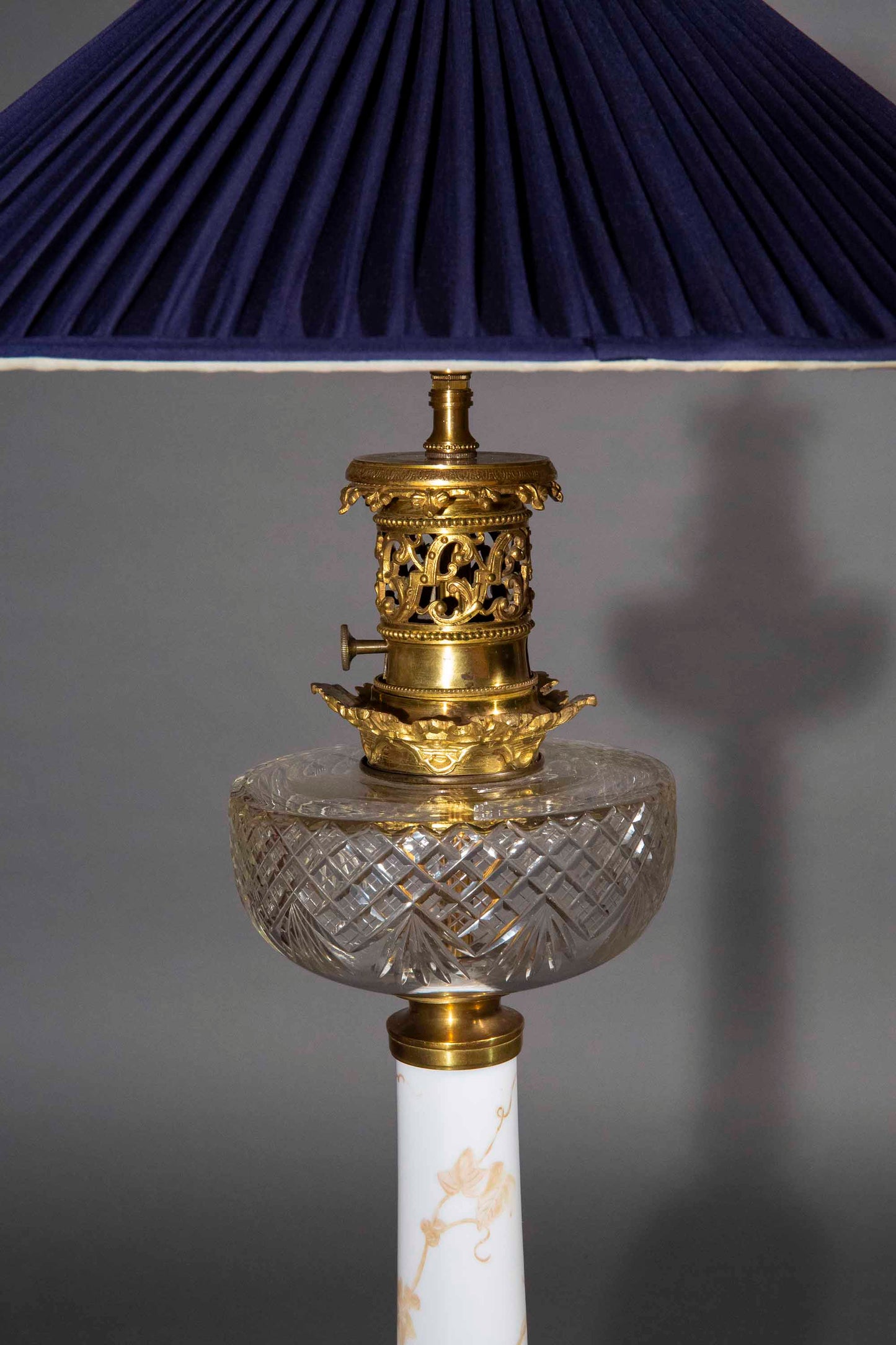 Tall 19th Century Opaline Glass and Ormolu Lamp
