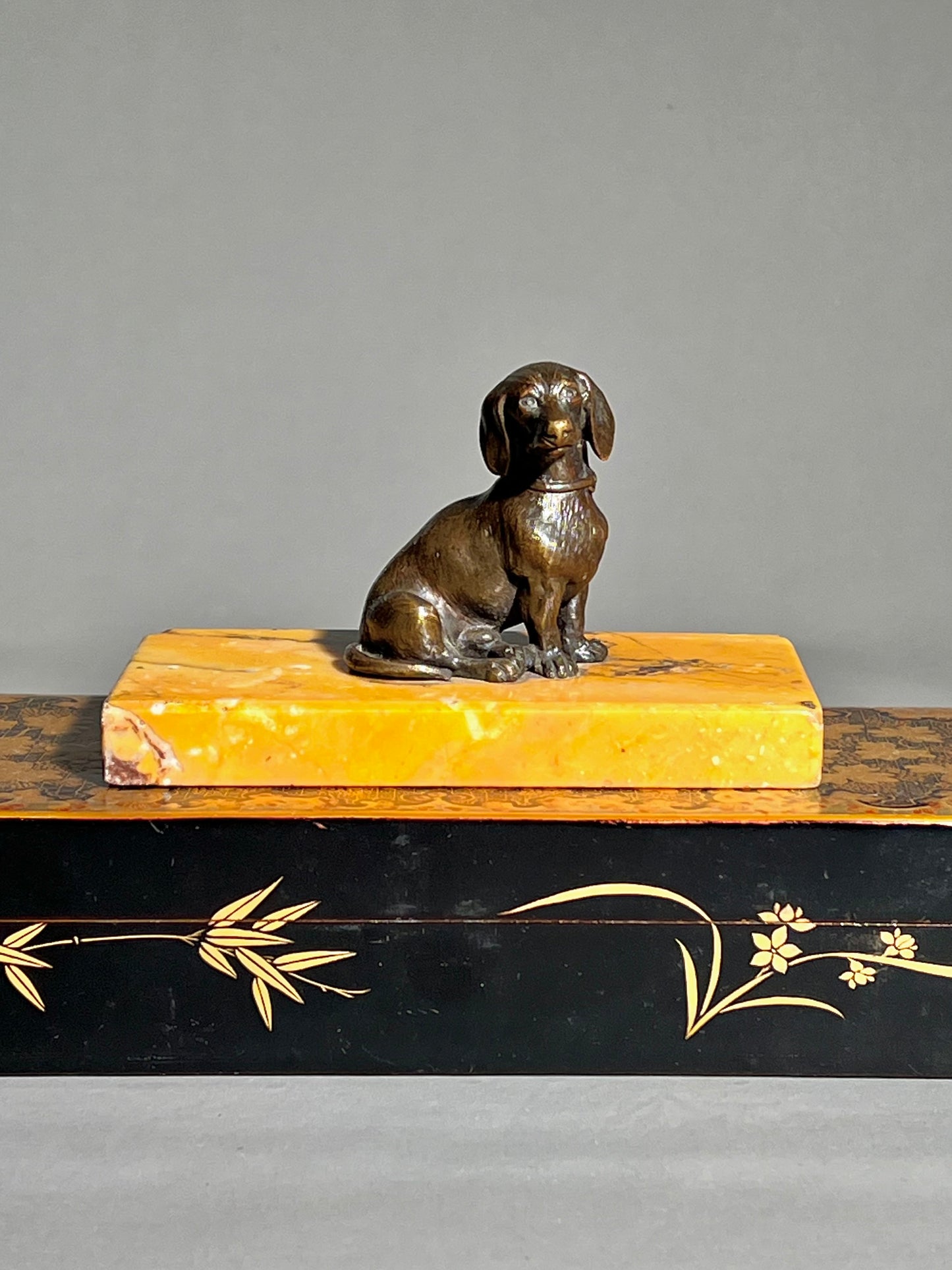 19th Century Bronze Figure of a Dachshund on Siena Marble Base