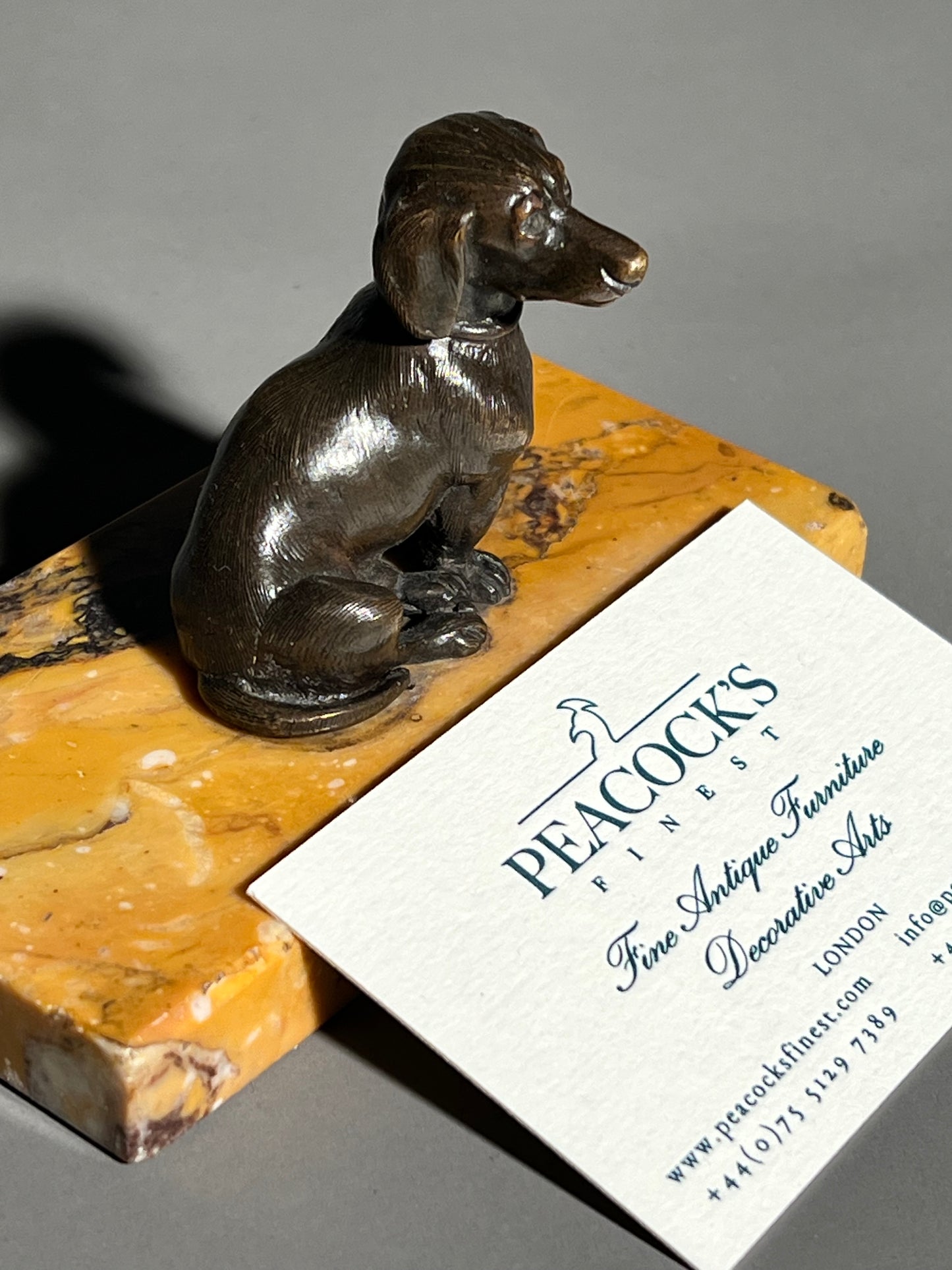 19th Century Bronze Figure of a Dachshund on Siena Marble Base
