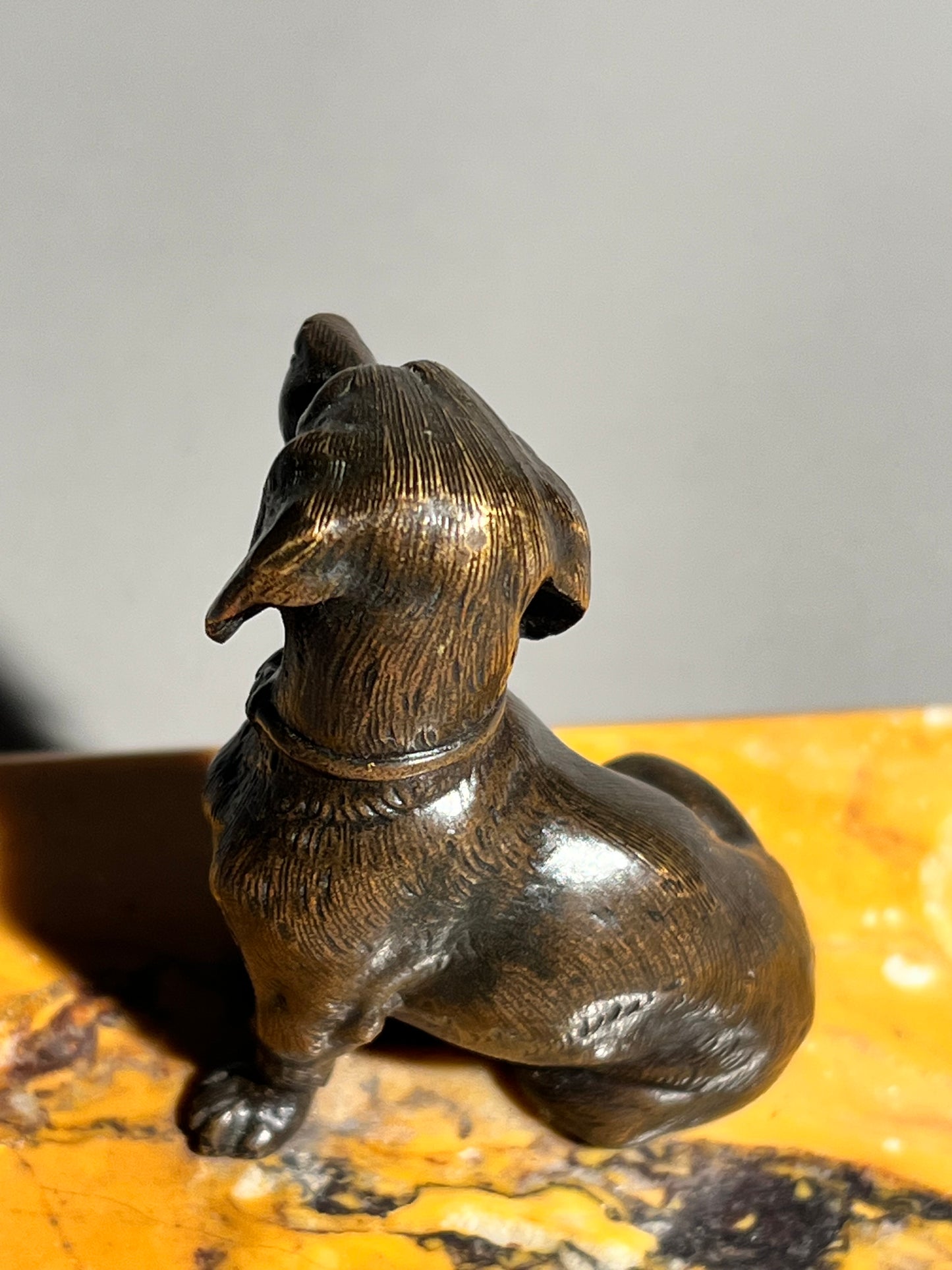 19th Century Bronze Figure of a Dachshund on Siena Marble Base