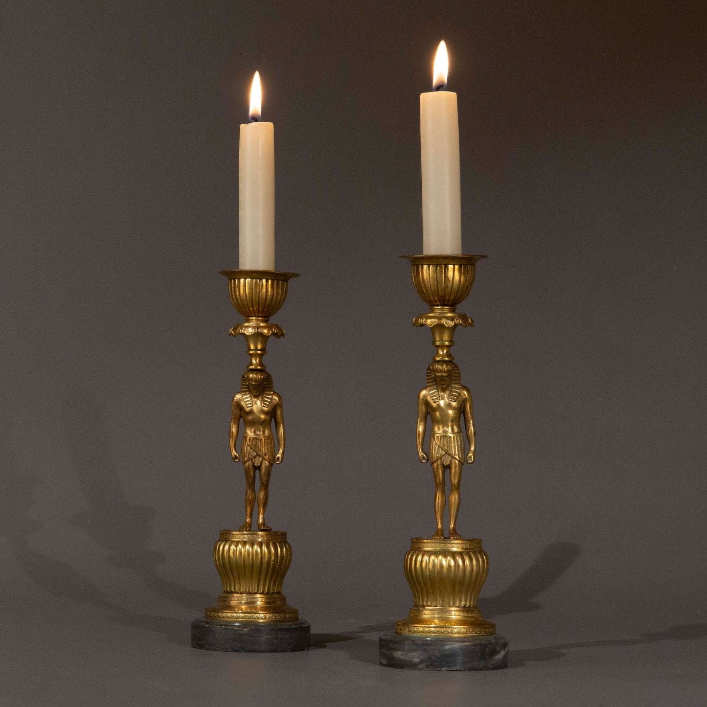 Pair of Early 19th Century French Gilt Bronze Candlesticks