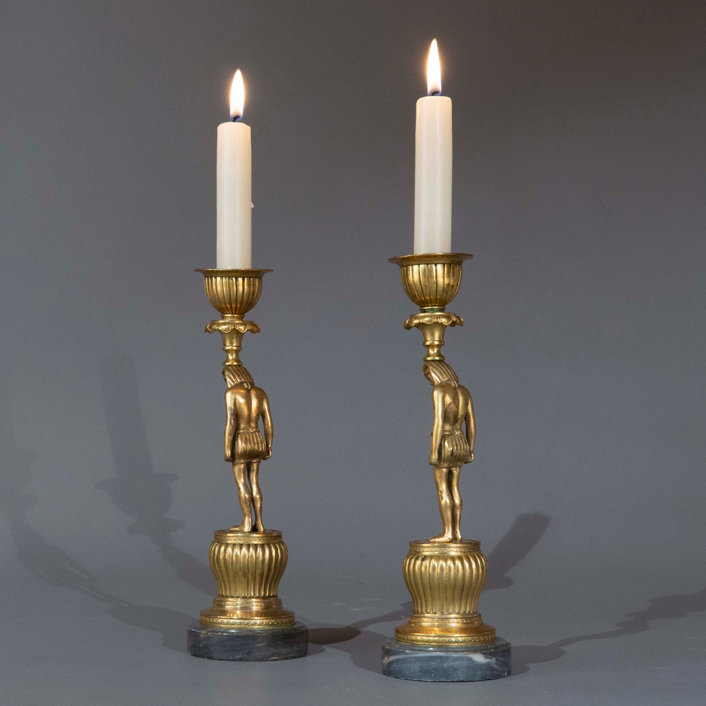 Pair of Early 19th Century French Gilt Bronze Candlesticks