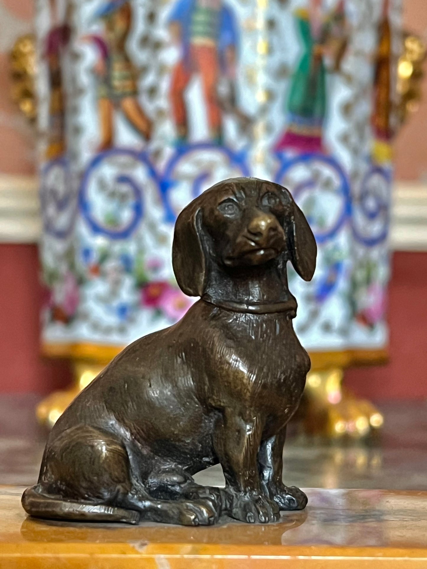 19th Century Bronze Figure of a Dachshund on Siena Marble Base