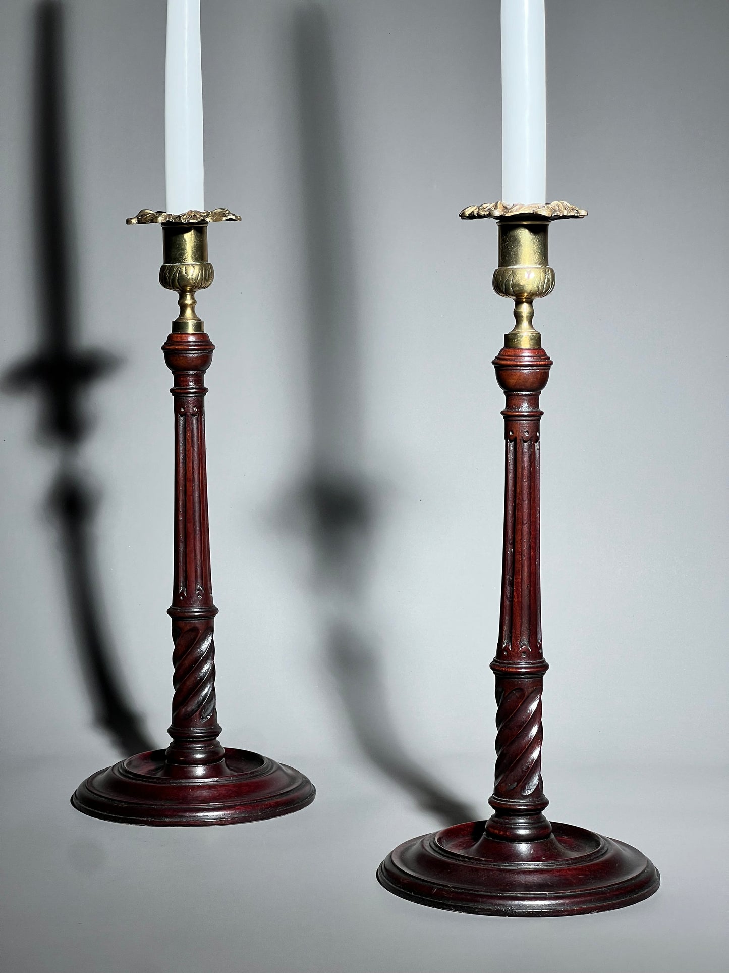 Pair of 18th Century Mahogany Candlesticks