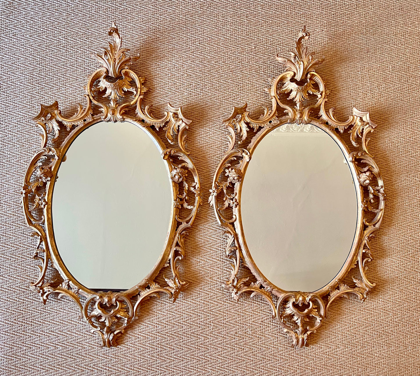 Pair of Chippendale Style Giltwood Mirrors