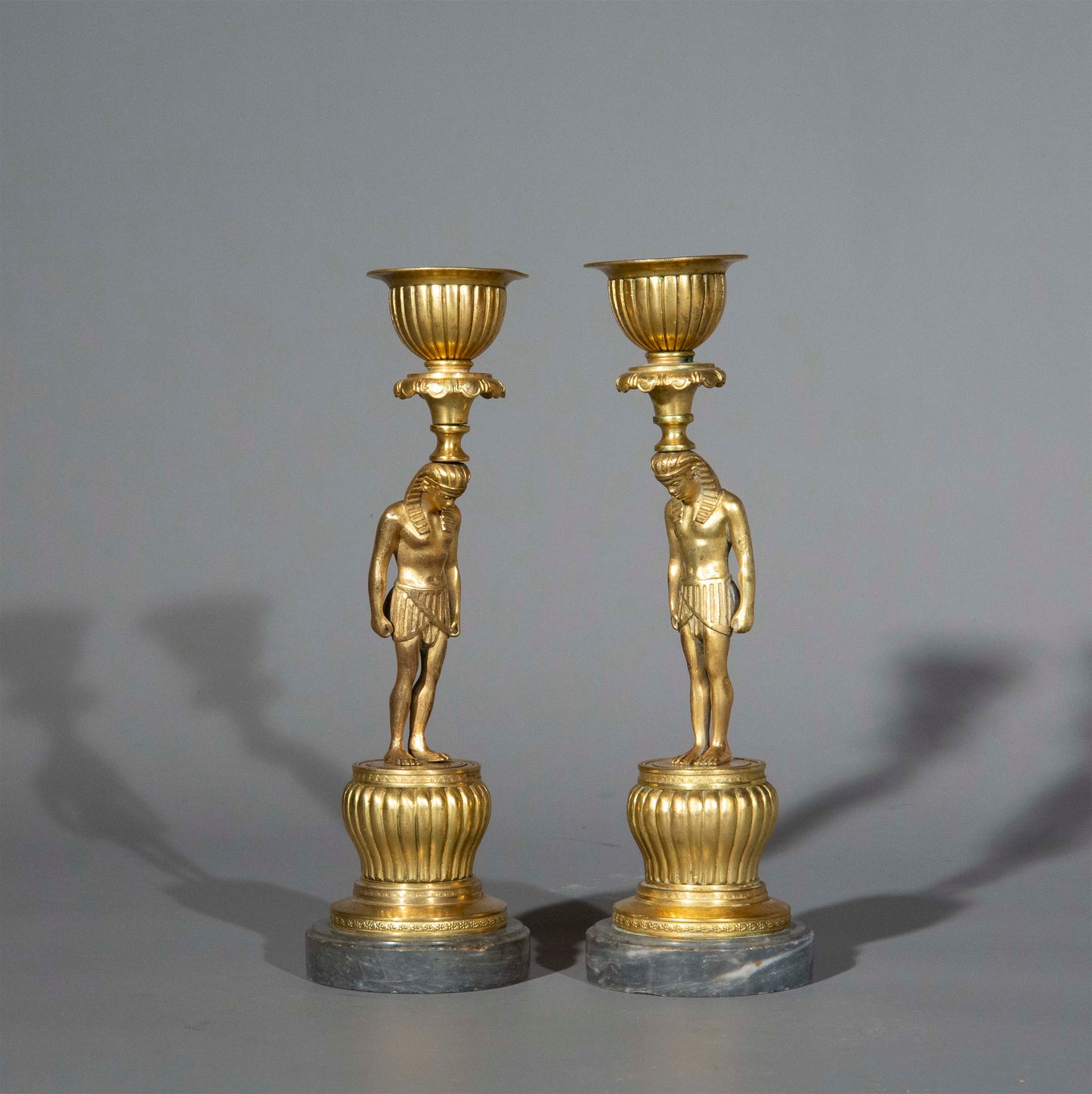 Pair of Early 19th Century French Gilt Bronze Candlesticks