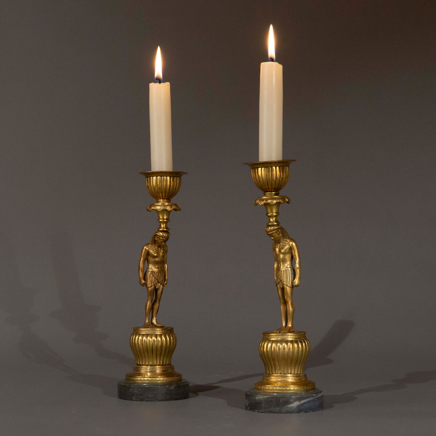 Pair of Early 19th Century French Gilt Bronze Candlesticks