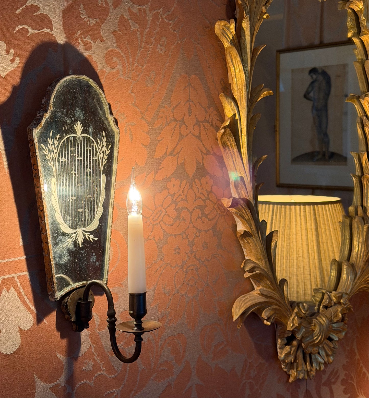 Venetian Etched Mirror Wall Lights