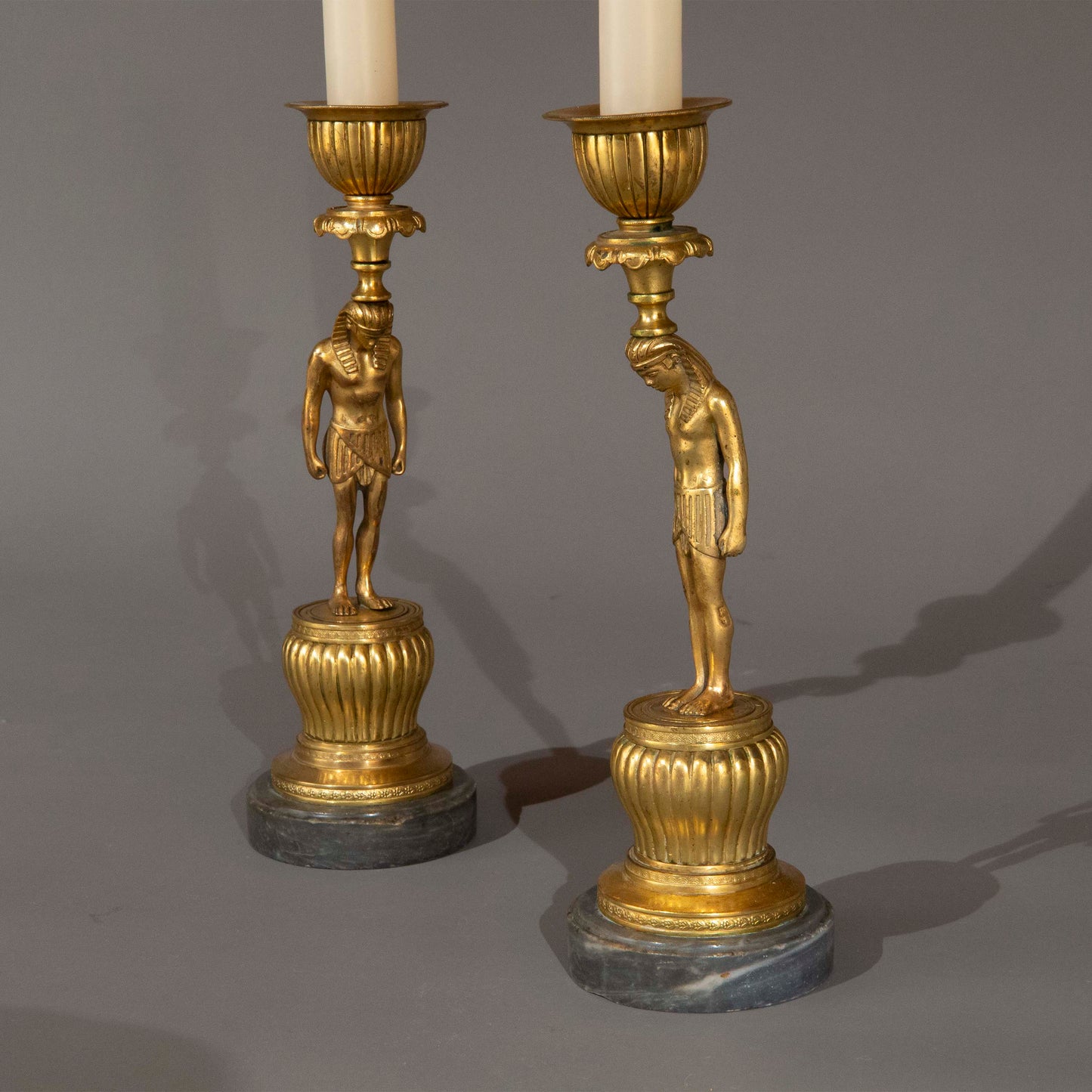 Pair of Early 19th Century French Gilt Bronze Candlesticks
