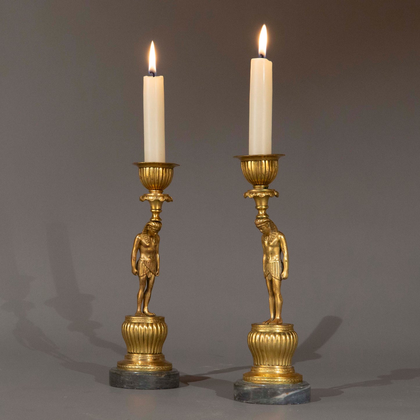 Pair of Early 19th Century French Gilt Bronze Candlesticks
