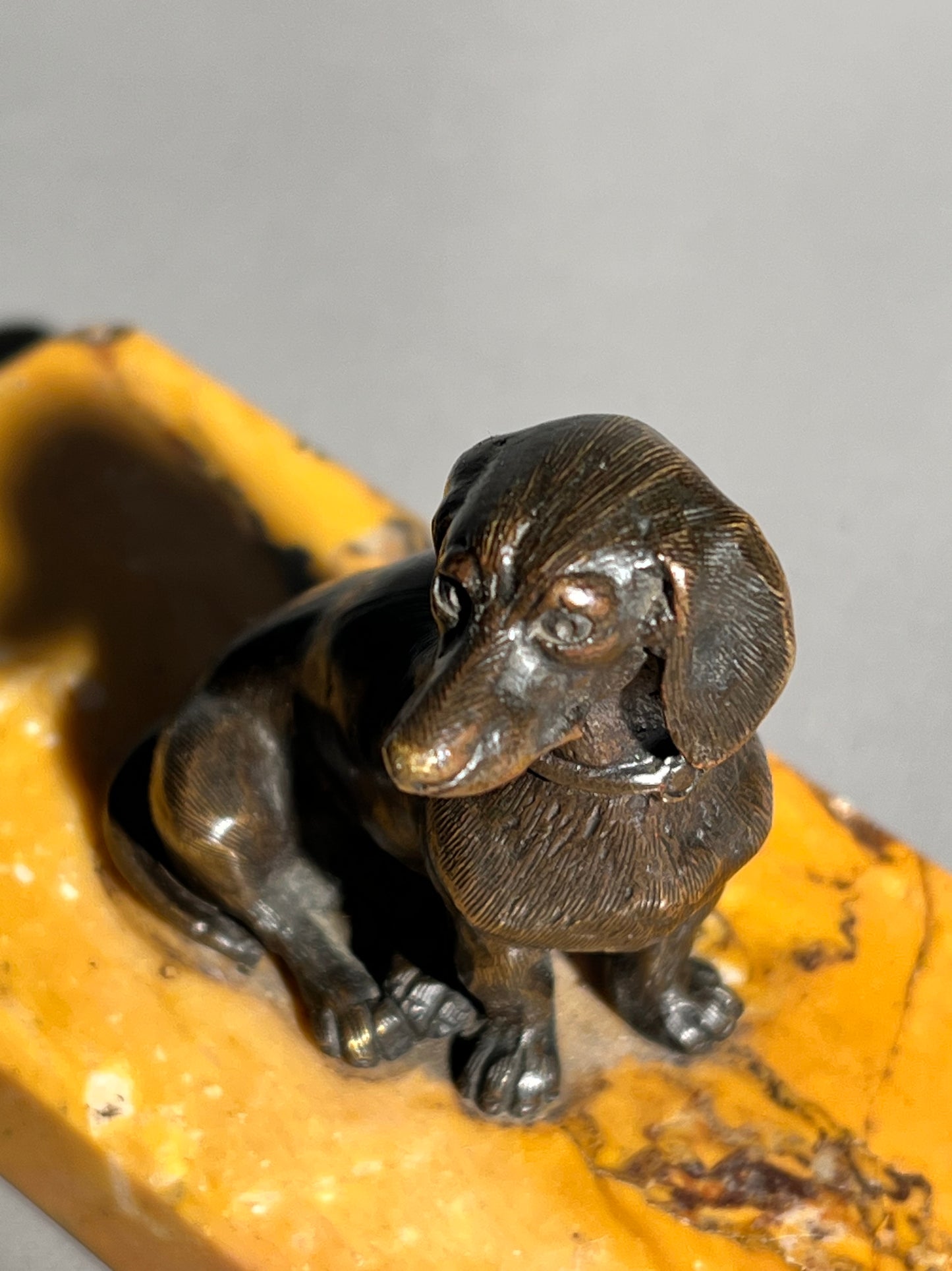 19th Century Bronze Figure of a Dachshund on Siena Marble Base