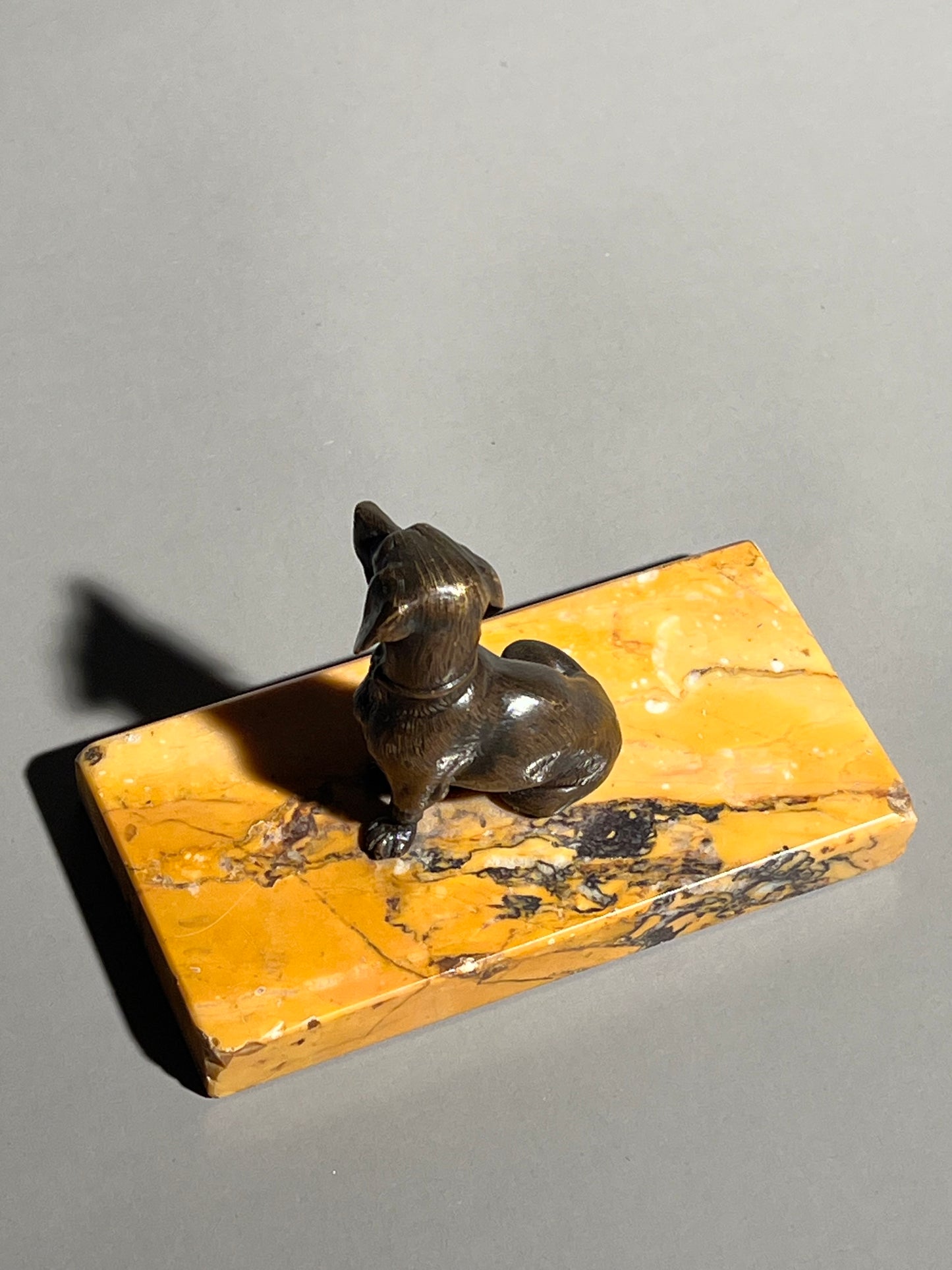 19th Century Bronze Figure of a Dachshund on Siena Marble Base