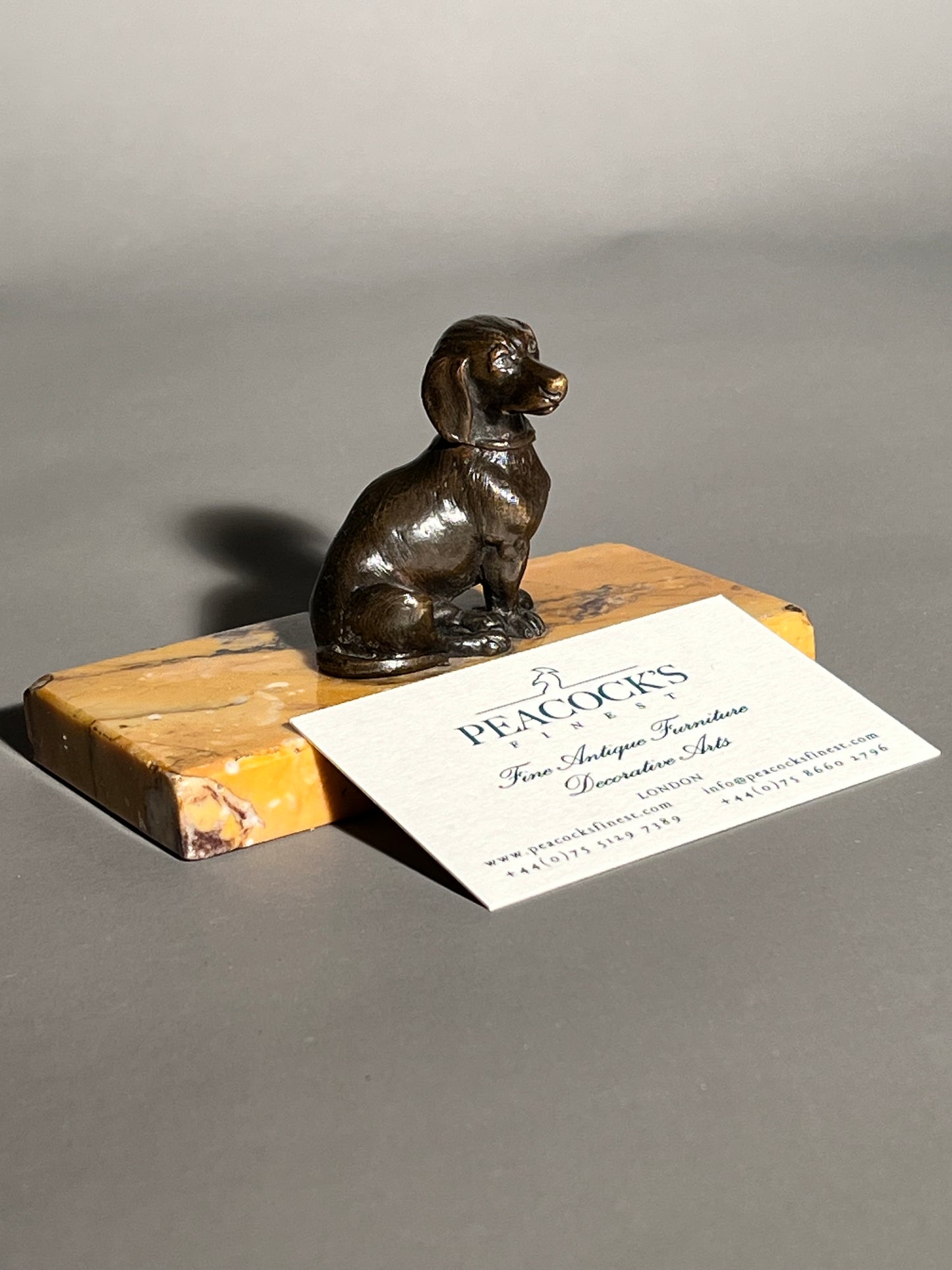 19th Century Bronze Figure of a Dachshund on Siena Marble Base