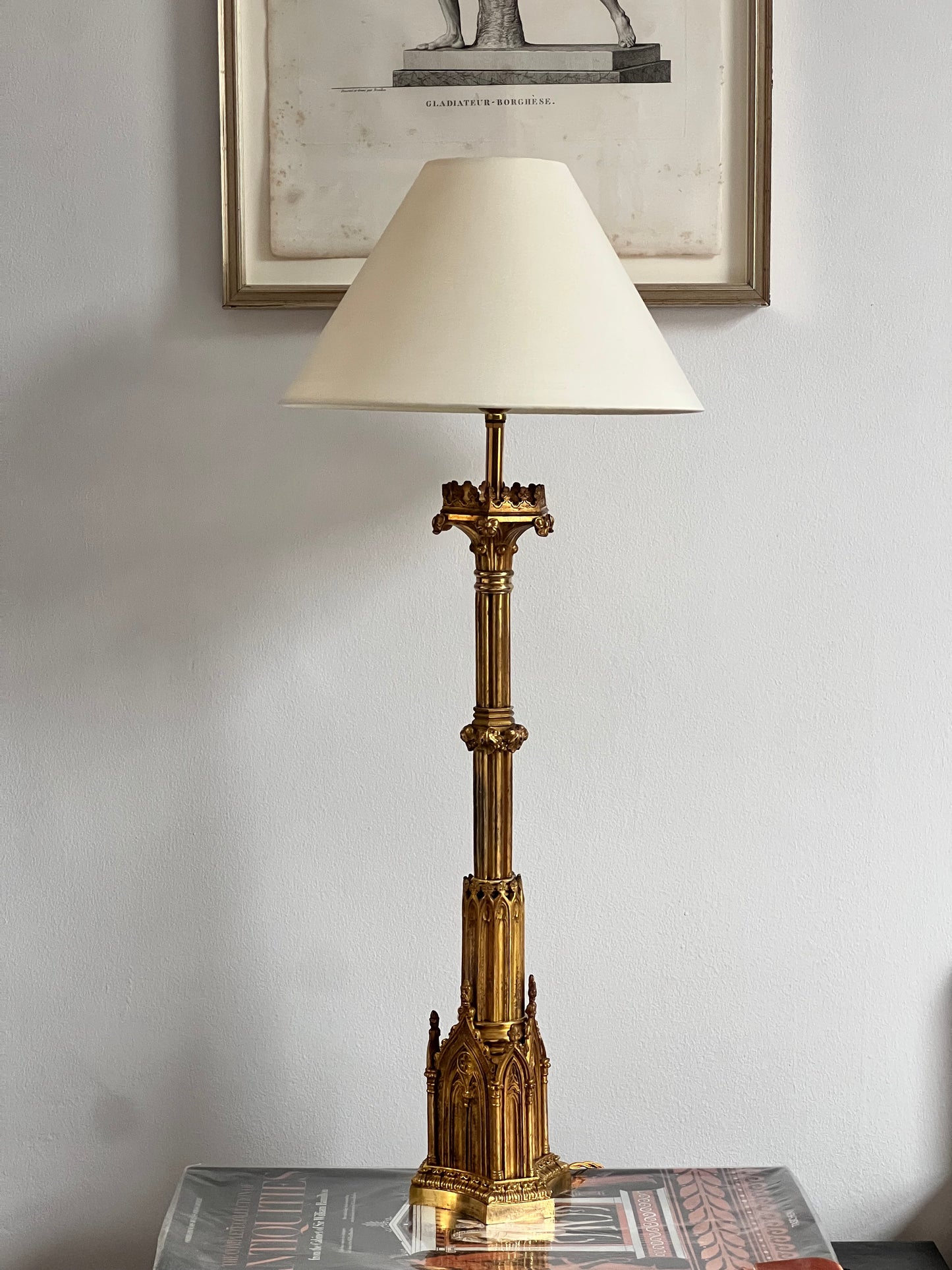 Early 19th Century Tall Gothic Ormolu Table Lamp