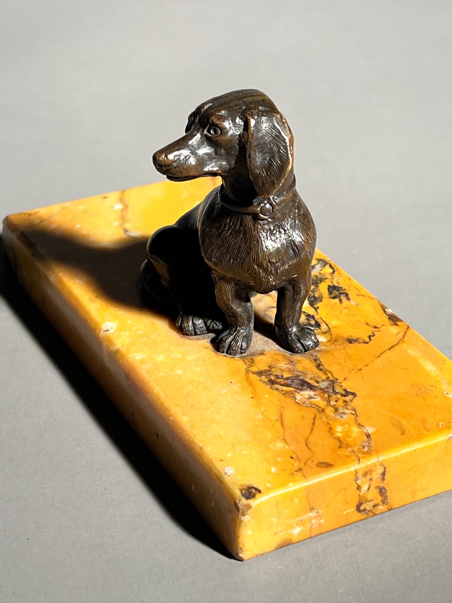 19th Century Bronze Figure of a Dachshund on Siena Marble Base