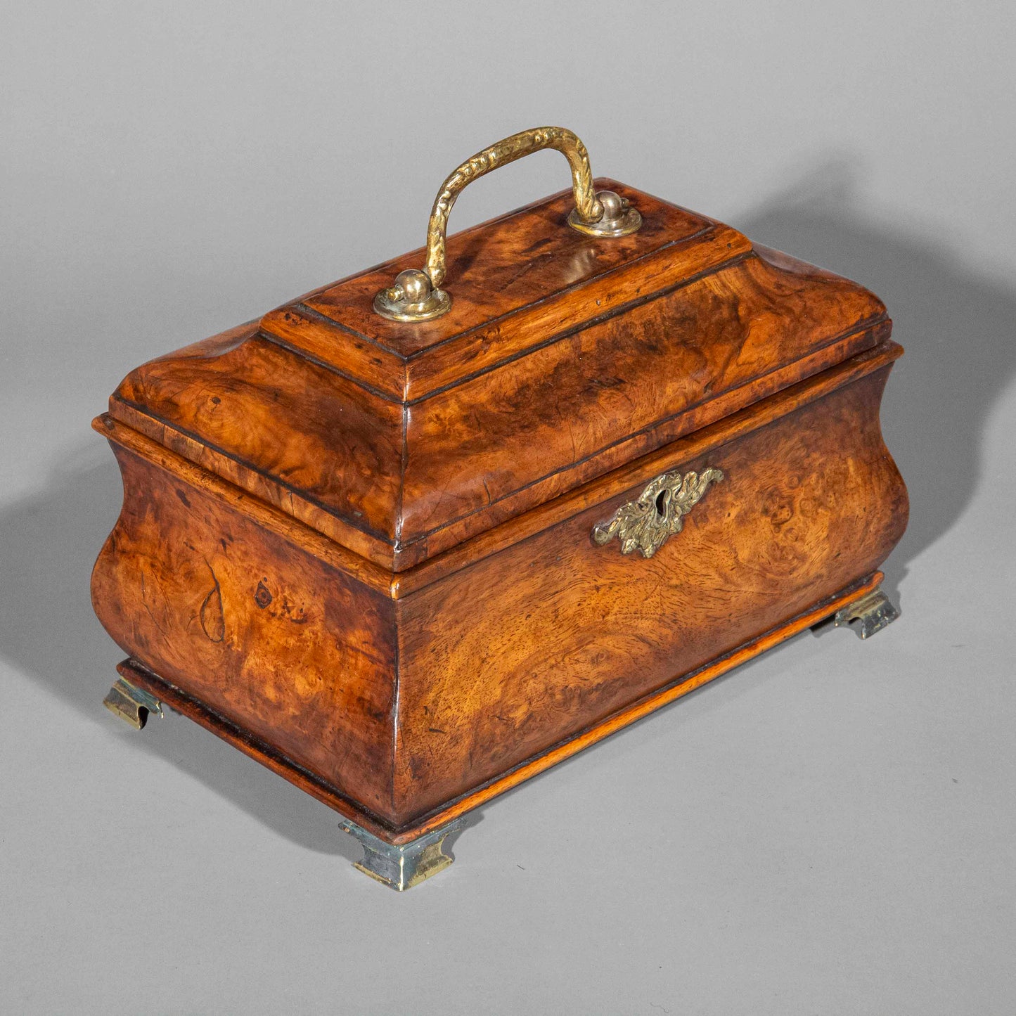 18th Century George I Period Burr Walnut Bombe Tea Caddy