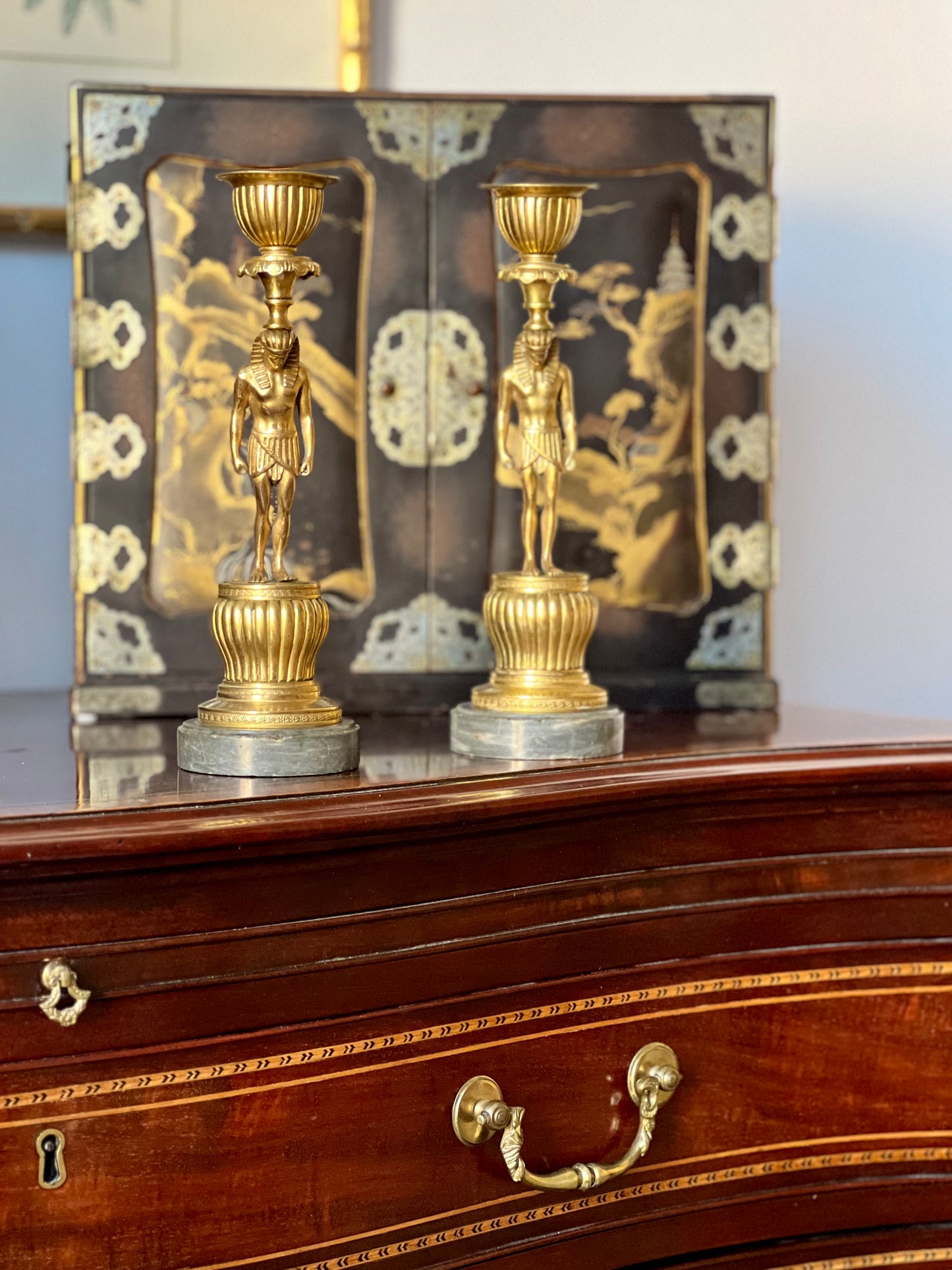 Pair of Early 19th Century French Gilt Bronze Candlesticks