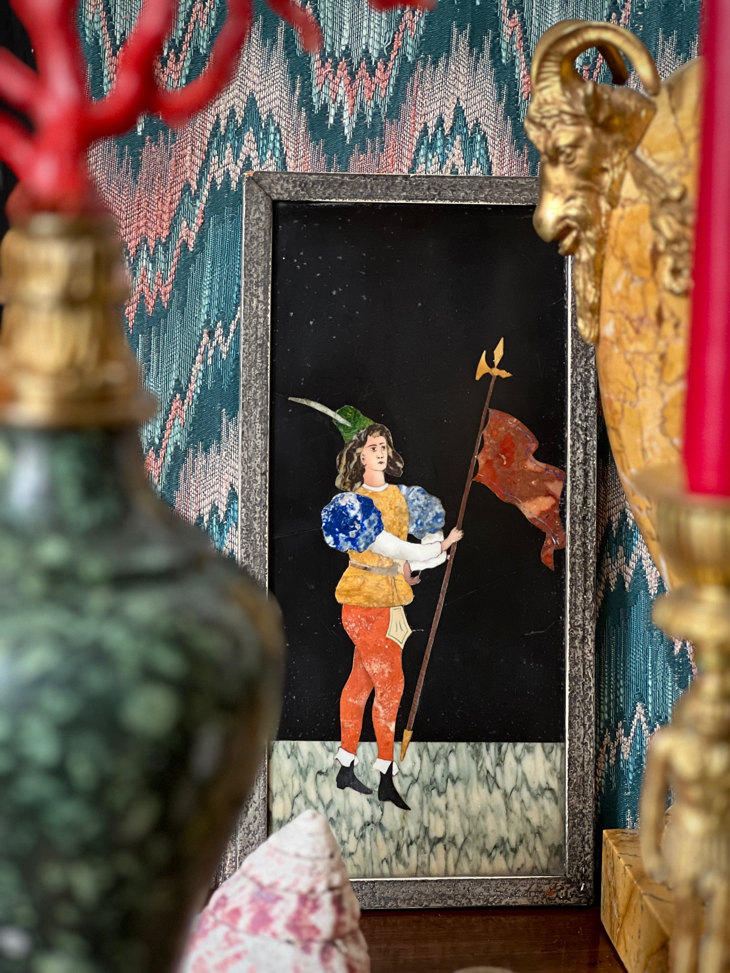 19th Century Italian Pietra Dura Panel of Alfiere