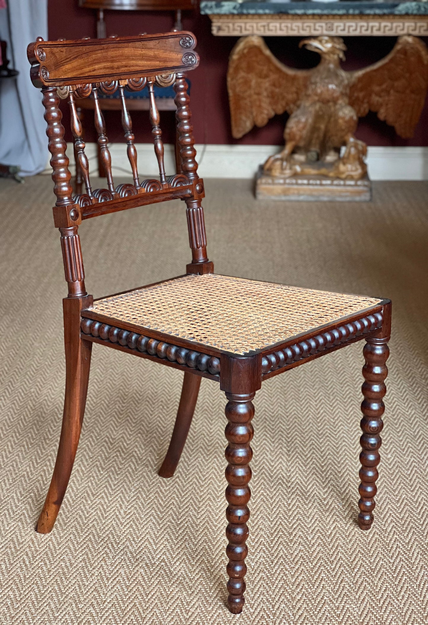 Pair of Regency Gonçalo Alves Chairs with Caned Seats