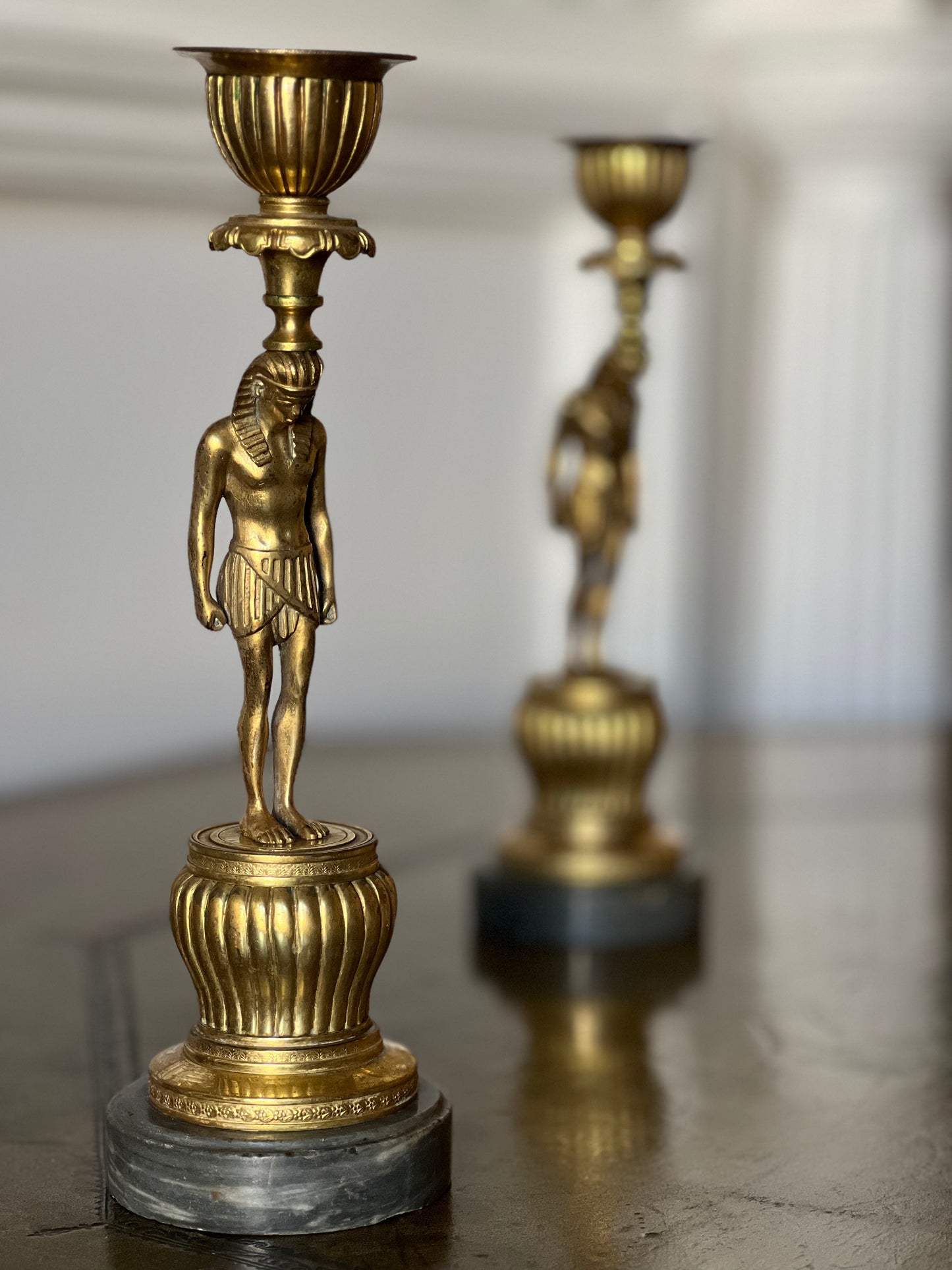 Pair of Early 19th Century French Gilt Bronze Candlesticks