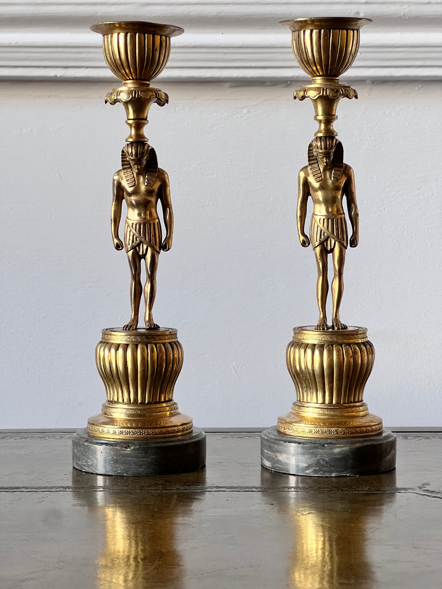 Pair of Early 19th Century French Gilt Bronze Candlesticks