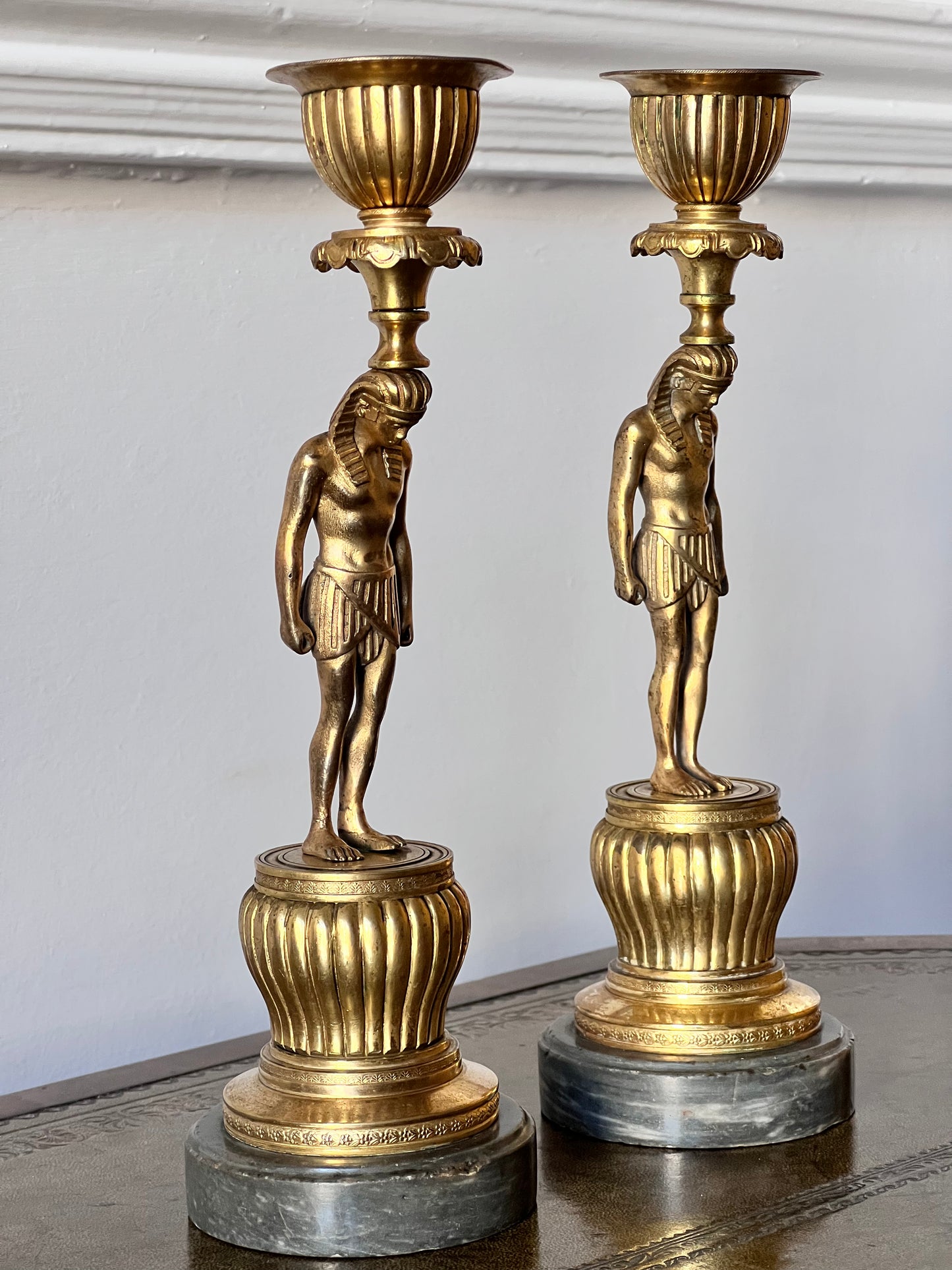 Pair of Early 19th Century French Gilt Bronze Candlesticks