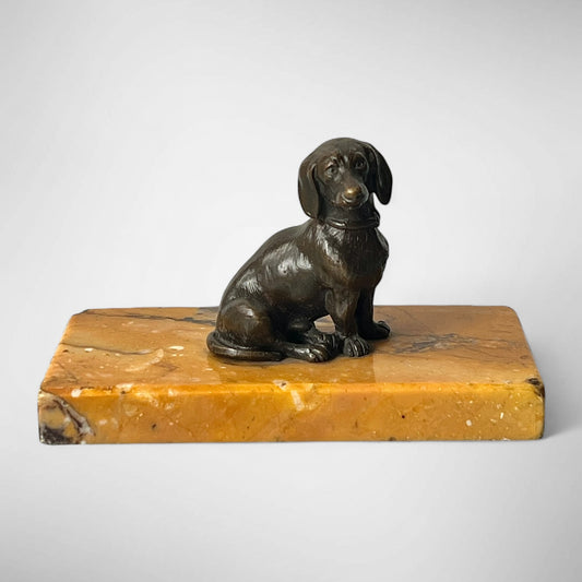 19th Century Bronze Figure of a Dachshund on Siena Marble Base