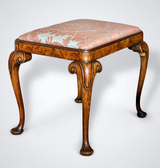 Early 20th Century Queen Anne Style Burr Walnut Stool