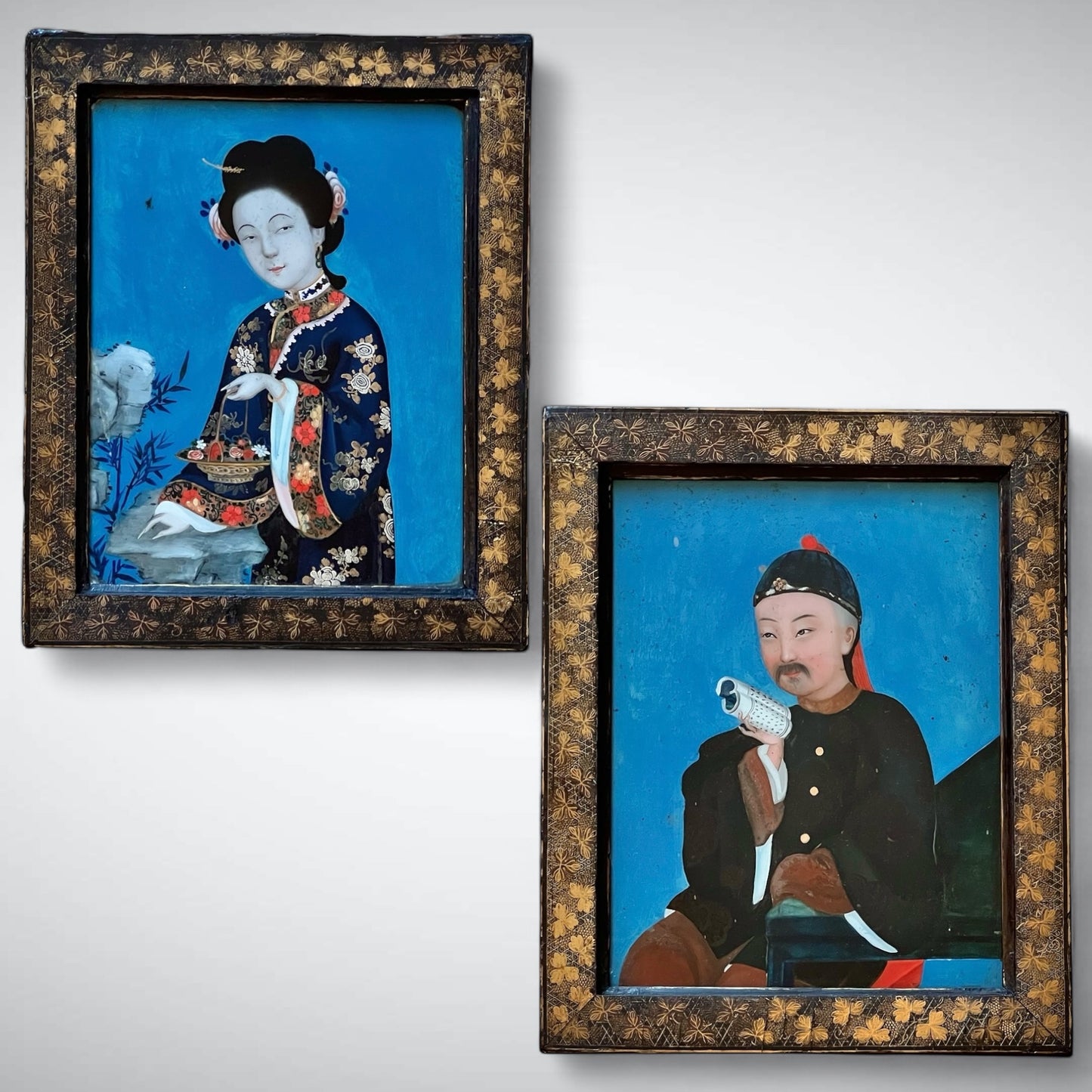 Fine Pair of 18th Century Chinese Reverse Glass Portraits