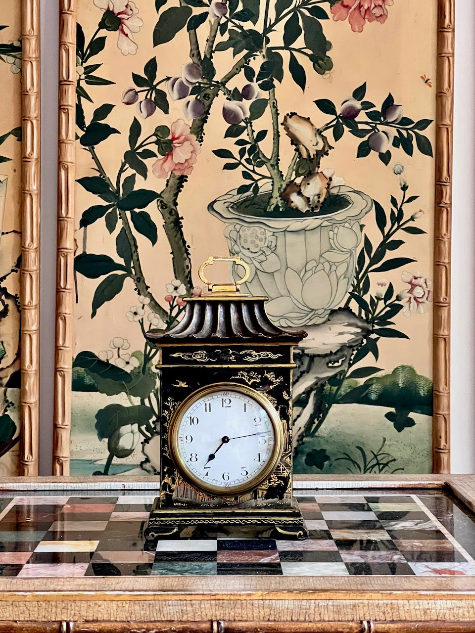Early 20th Century Chinoiserie Lacquer Carriage Clock