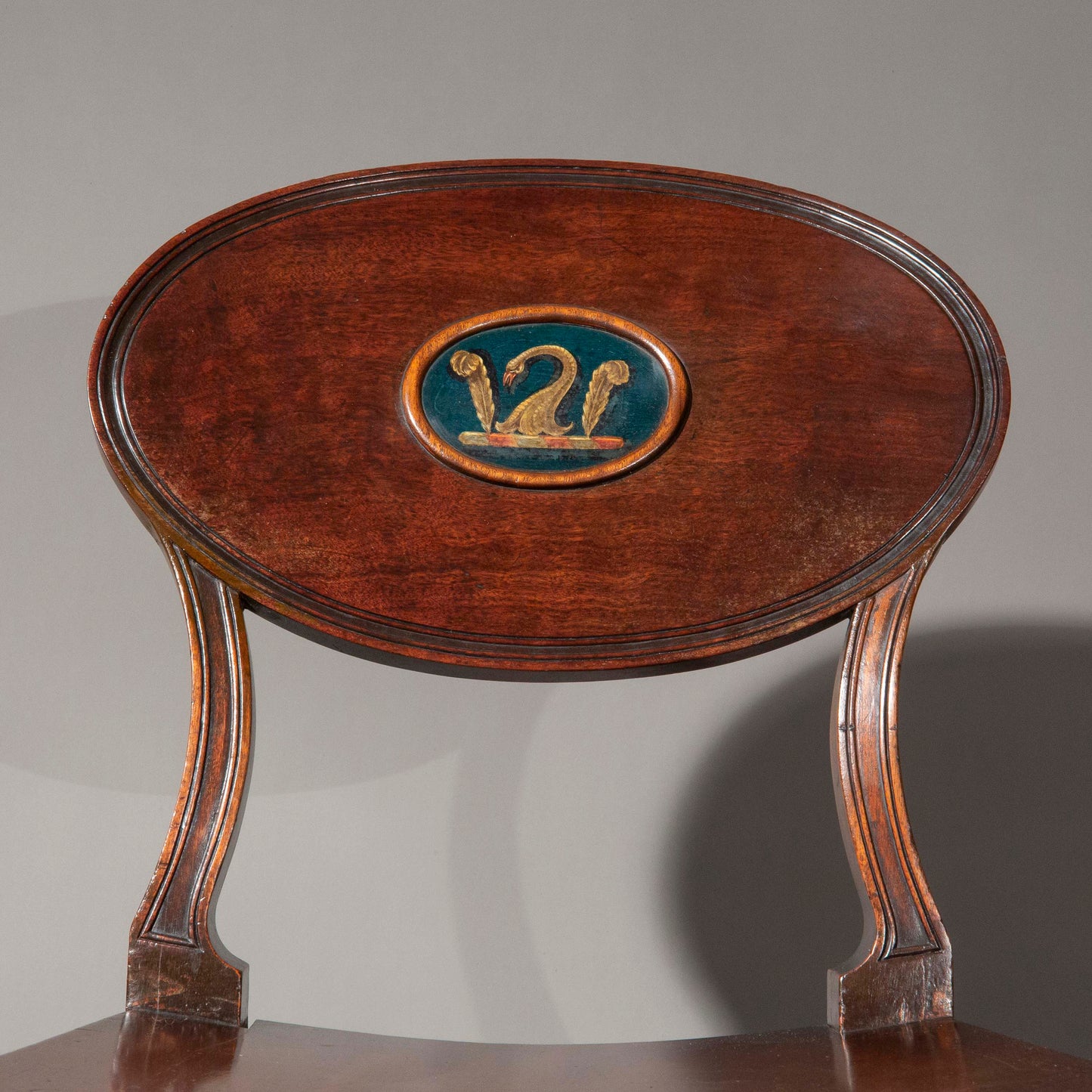 Early 19th Century Pair of Regency Klismos Hall Chairs with Armorial Backs