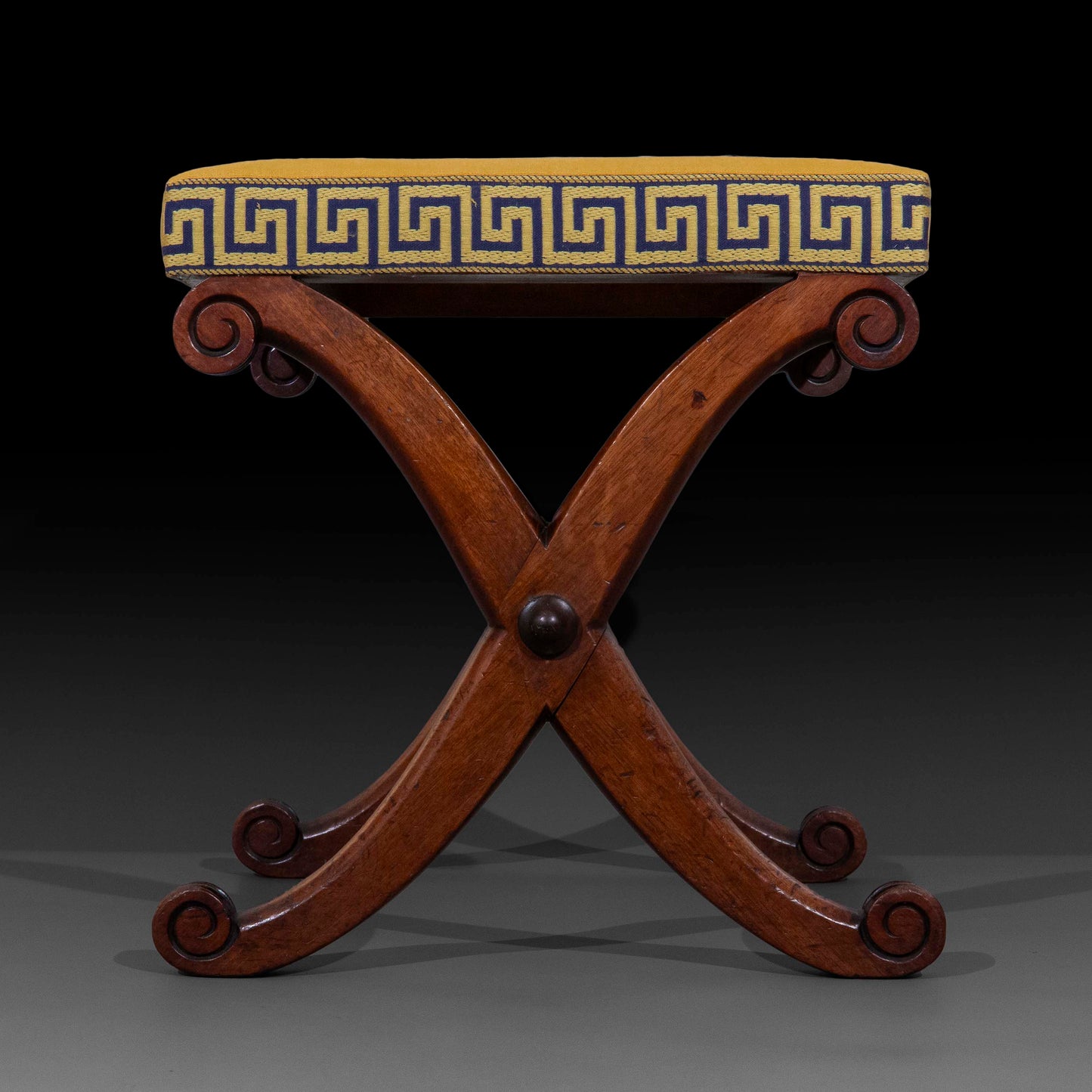 Early 19th Century X-Frame Stool with Greek Key Border