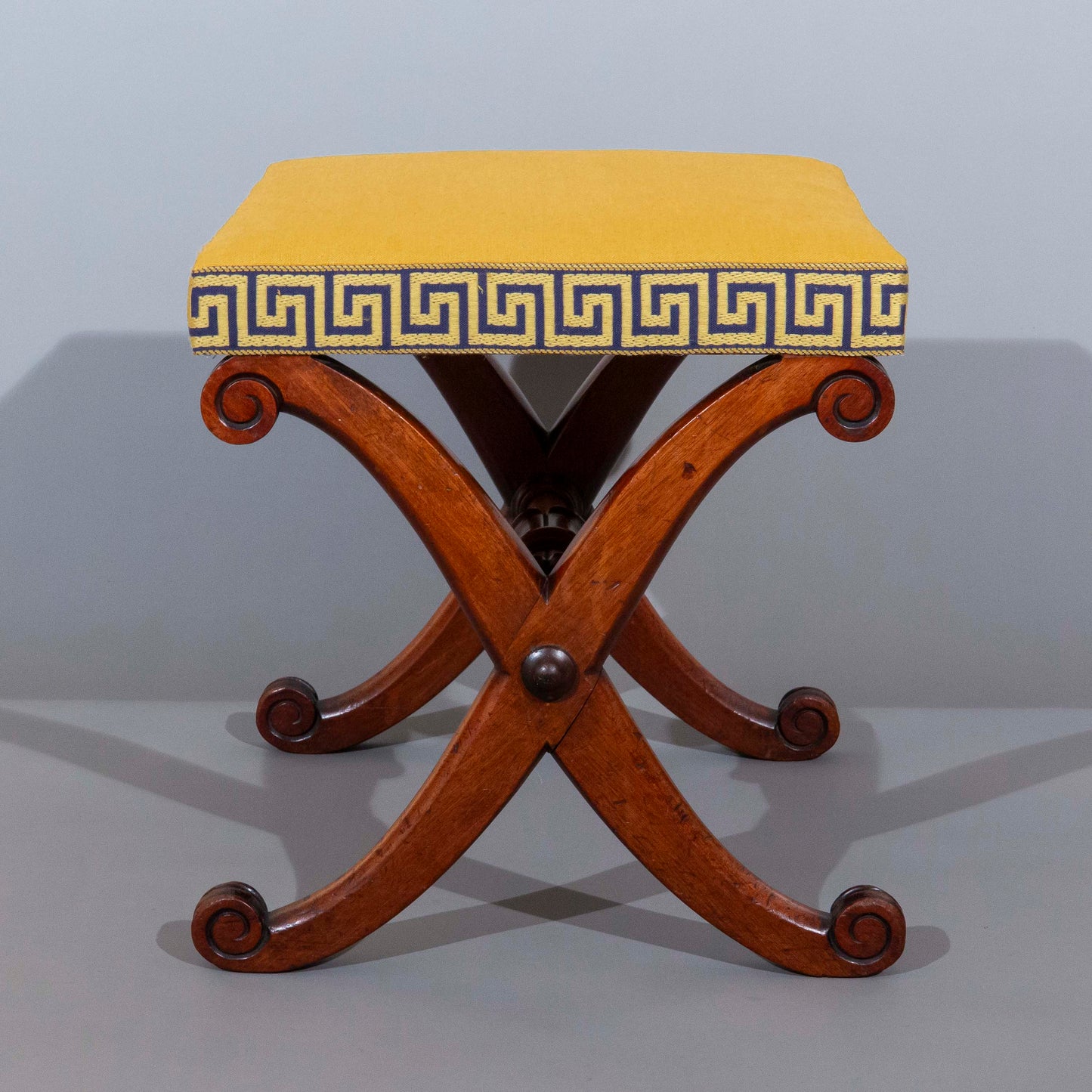 Early 19th Century X-Frame Stool with Greek Key Border