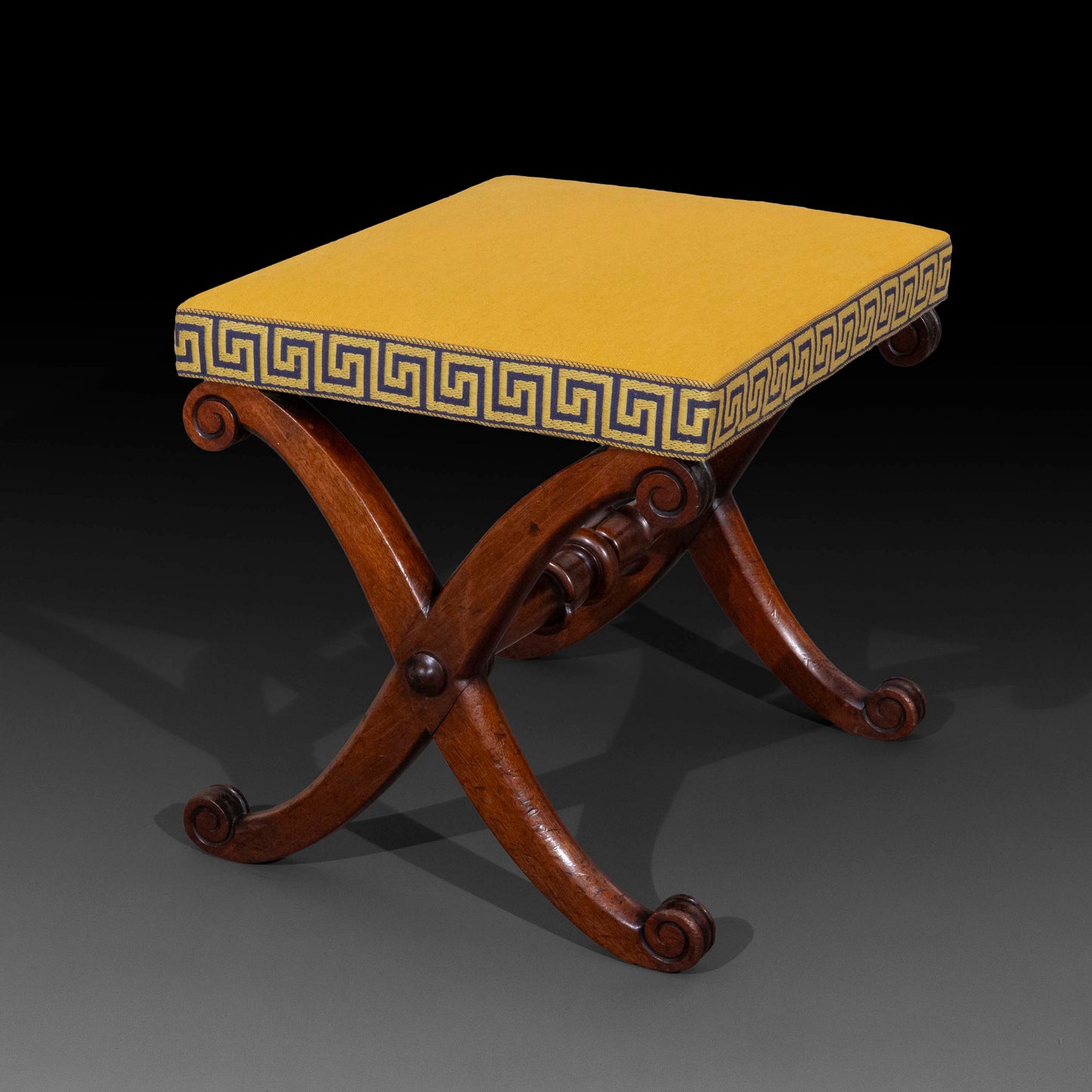 Early 19th Century X-Frame Stool with Greek Key Border