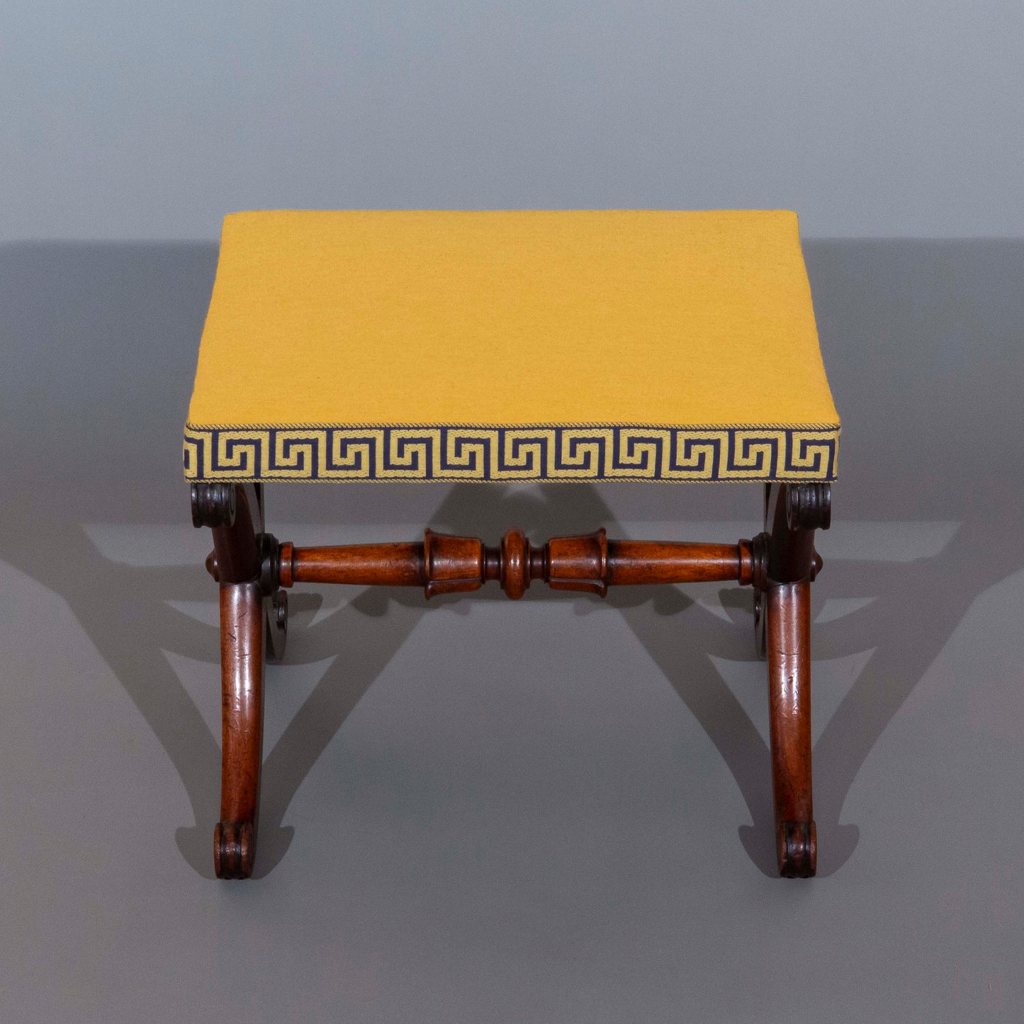 Early 19th Century X-Frame Stool with Greek Key Border
