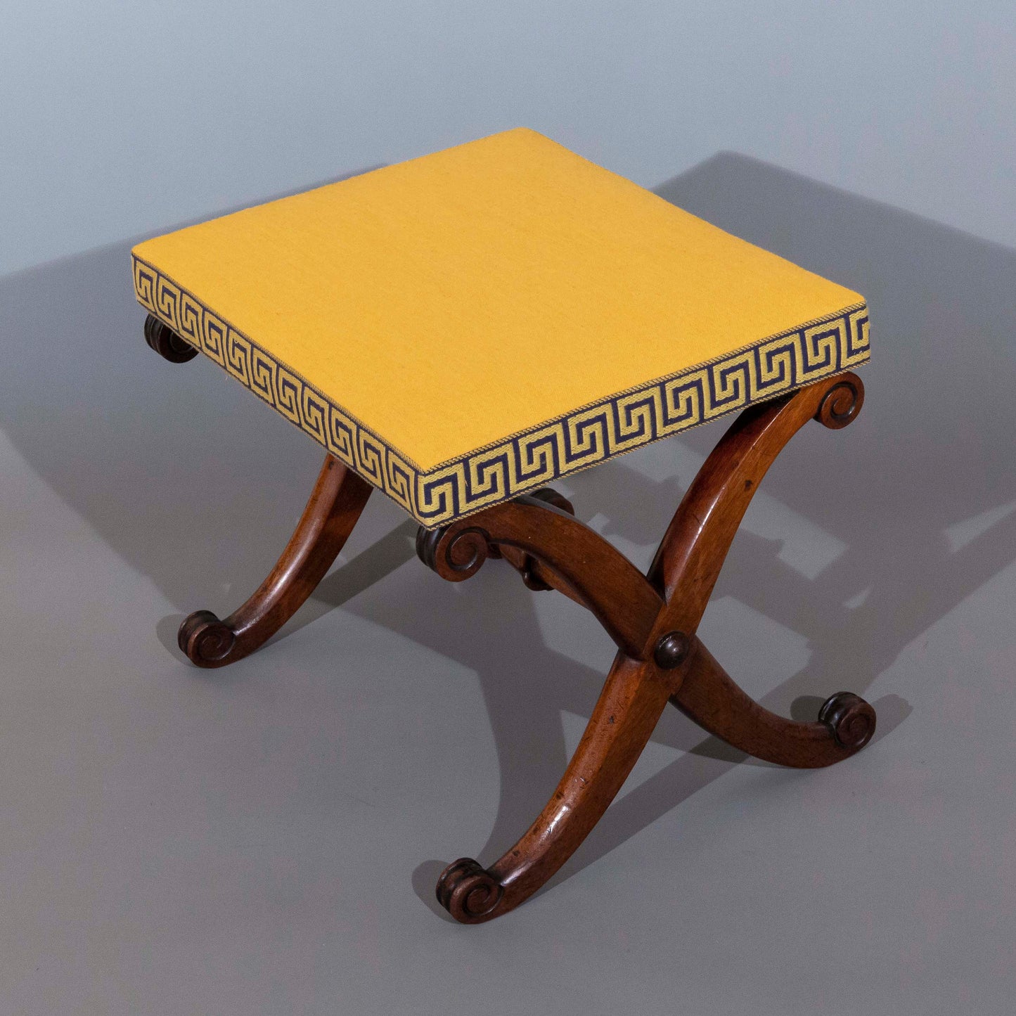 Early 19th Century X-Frame Stool with Greek Key Border
